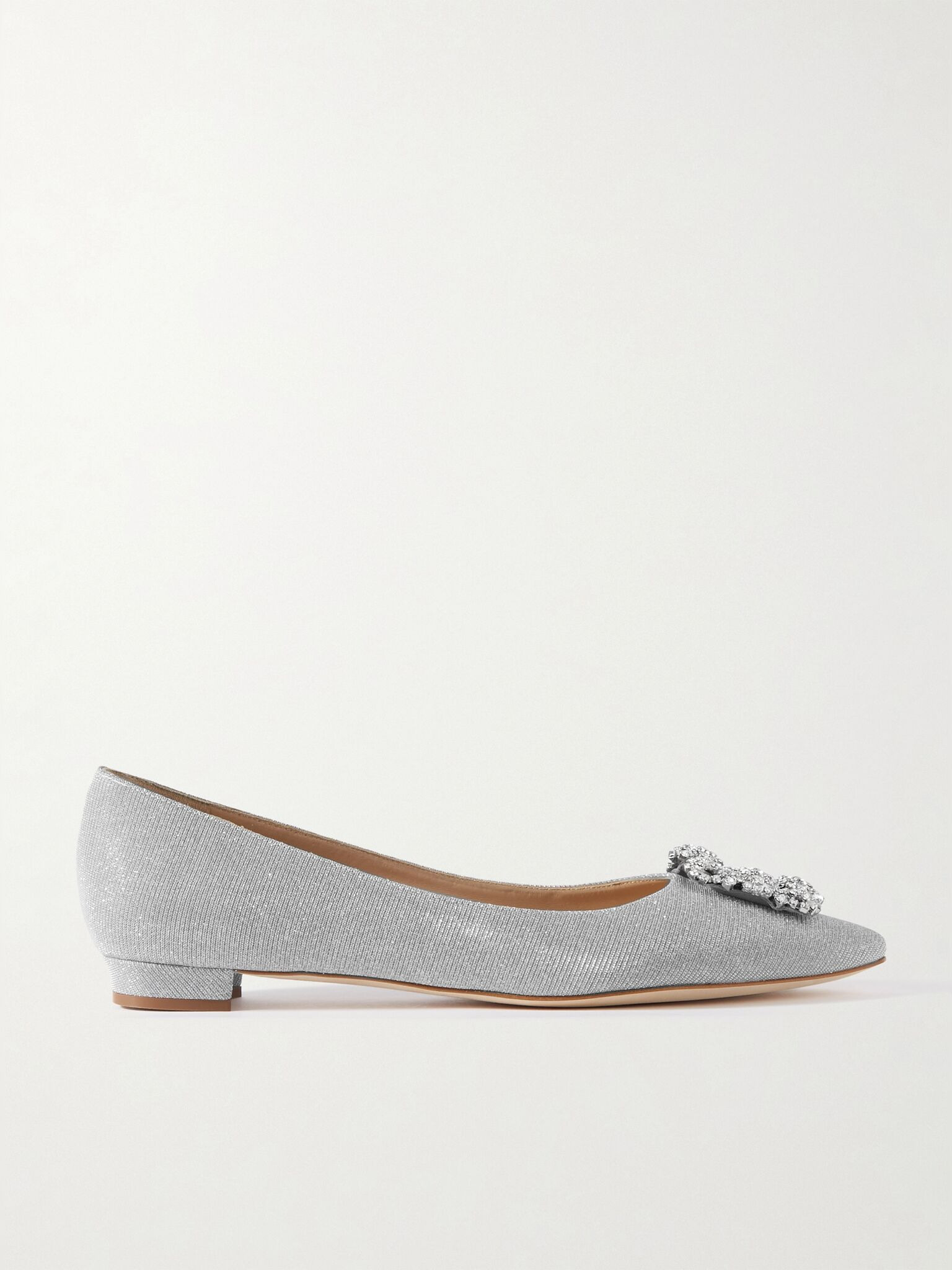 Hangisi crystal-embellished glittered satin point-toe flats Silver - 1