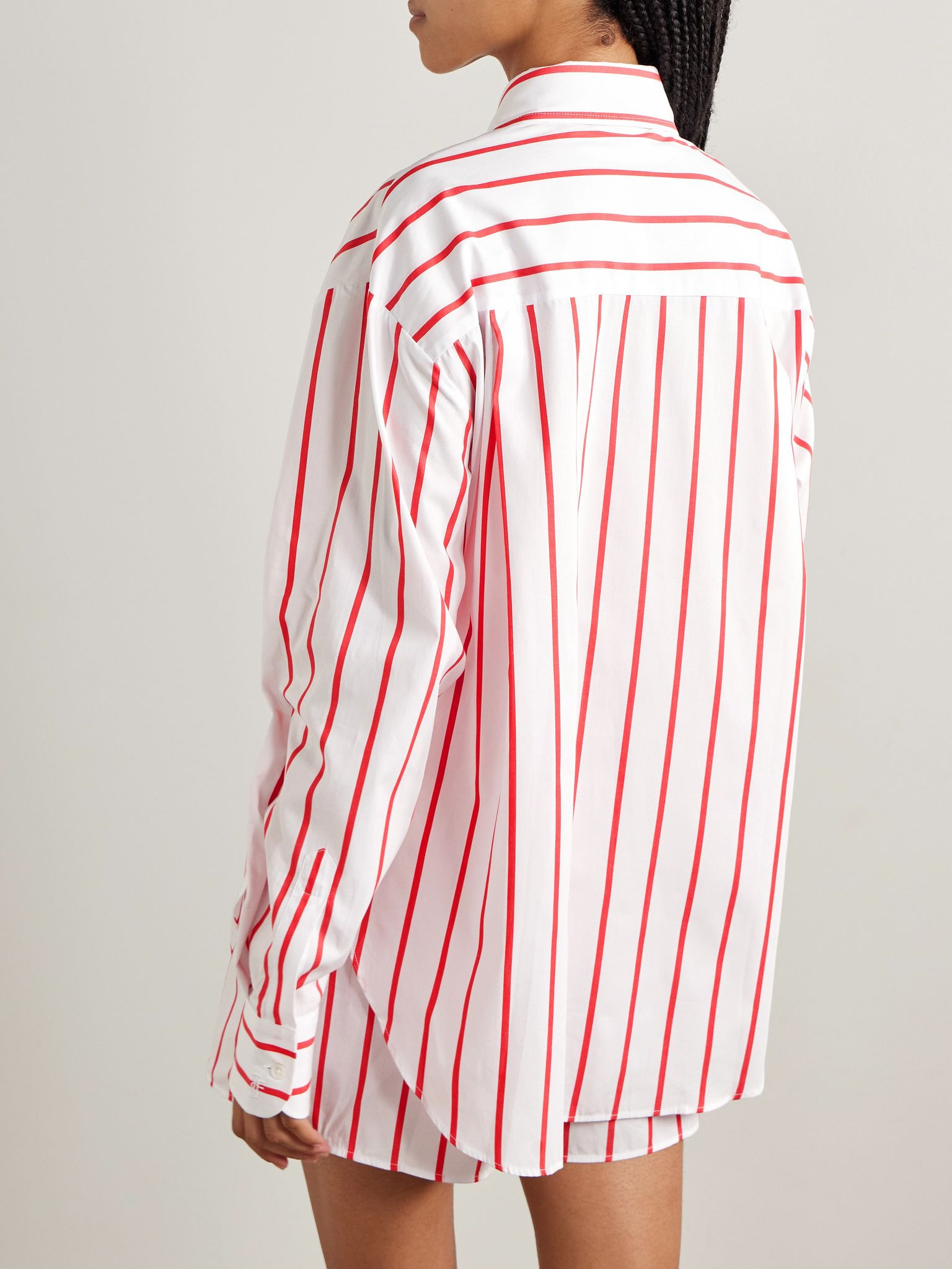Lui oversized striped cotton-poplin shirt White - 4