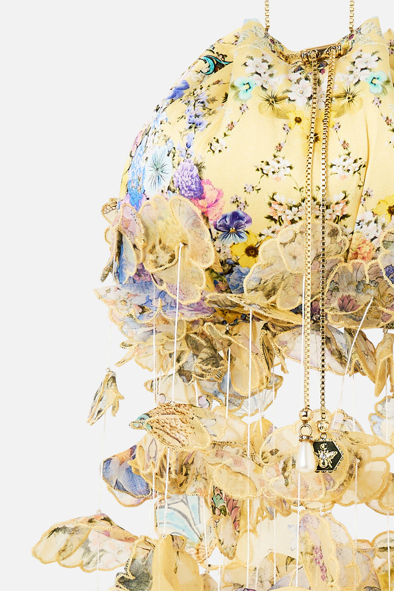 DRAWSTRING POUCH BAG WITH FLORAL FRINGE 3