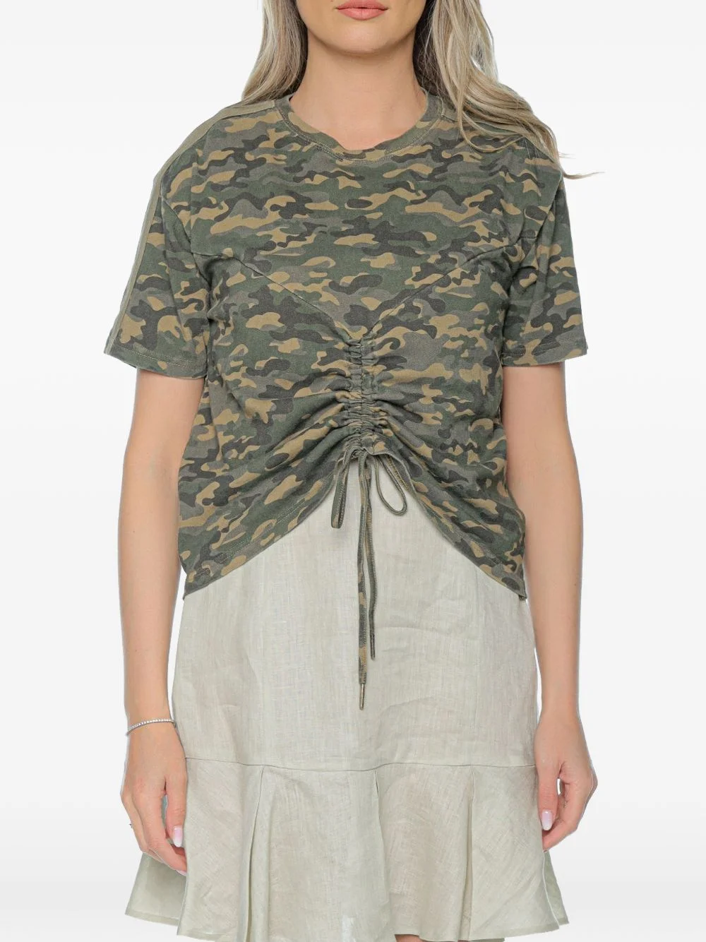 ruched camouflage-print T-shirt - 1