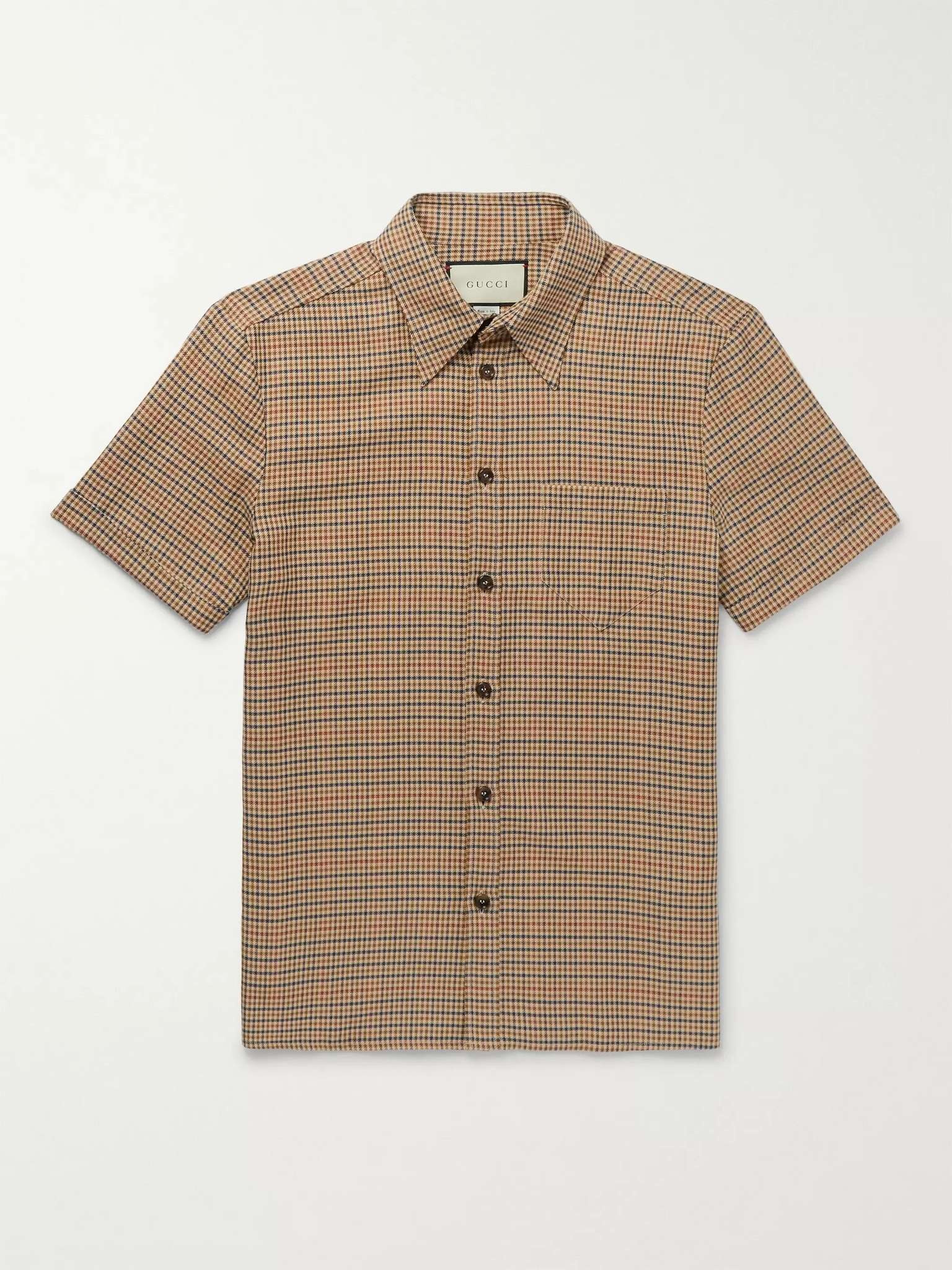 Micro-Checked Wool and Cotton-Blend Shirt - 1