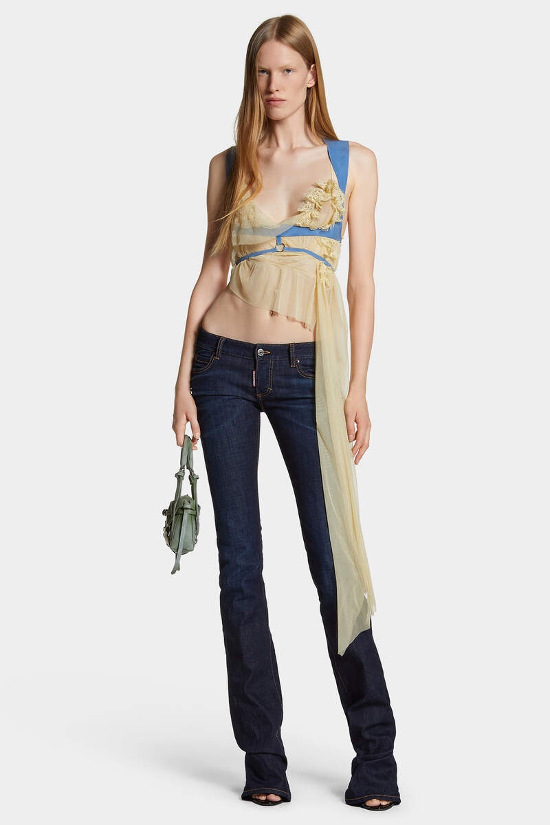 DARK URBAN WASH BOOTCUT SHARPEI PEEKABOO JEANS - 7