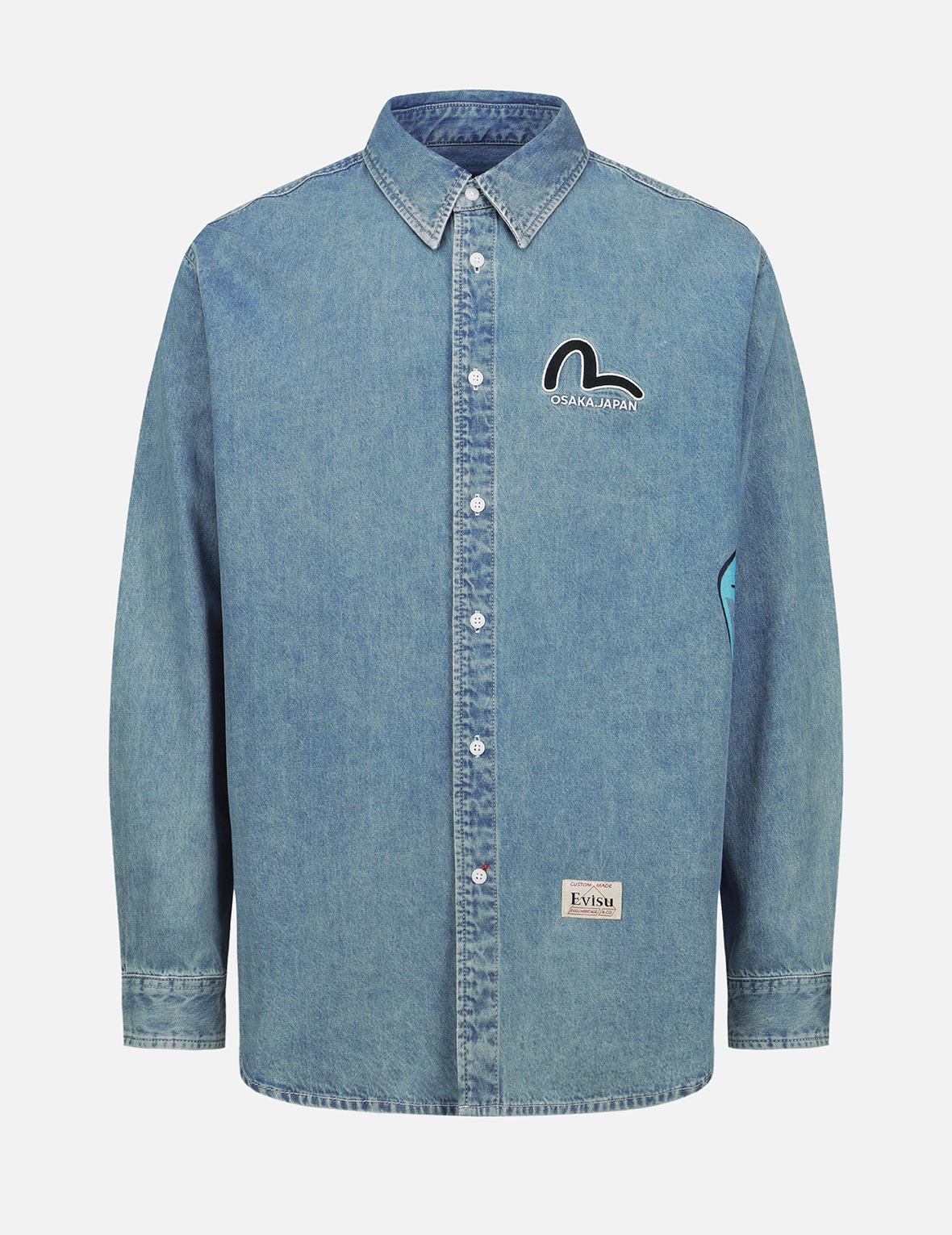 GRAFFITI DARUMA PRINT DENIM SHIRT - 1