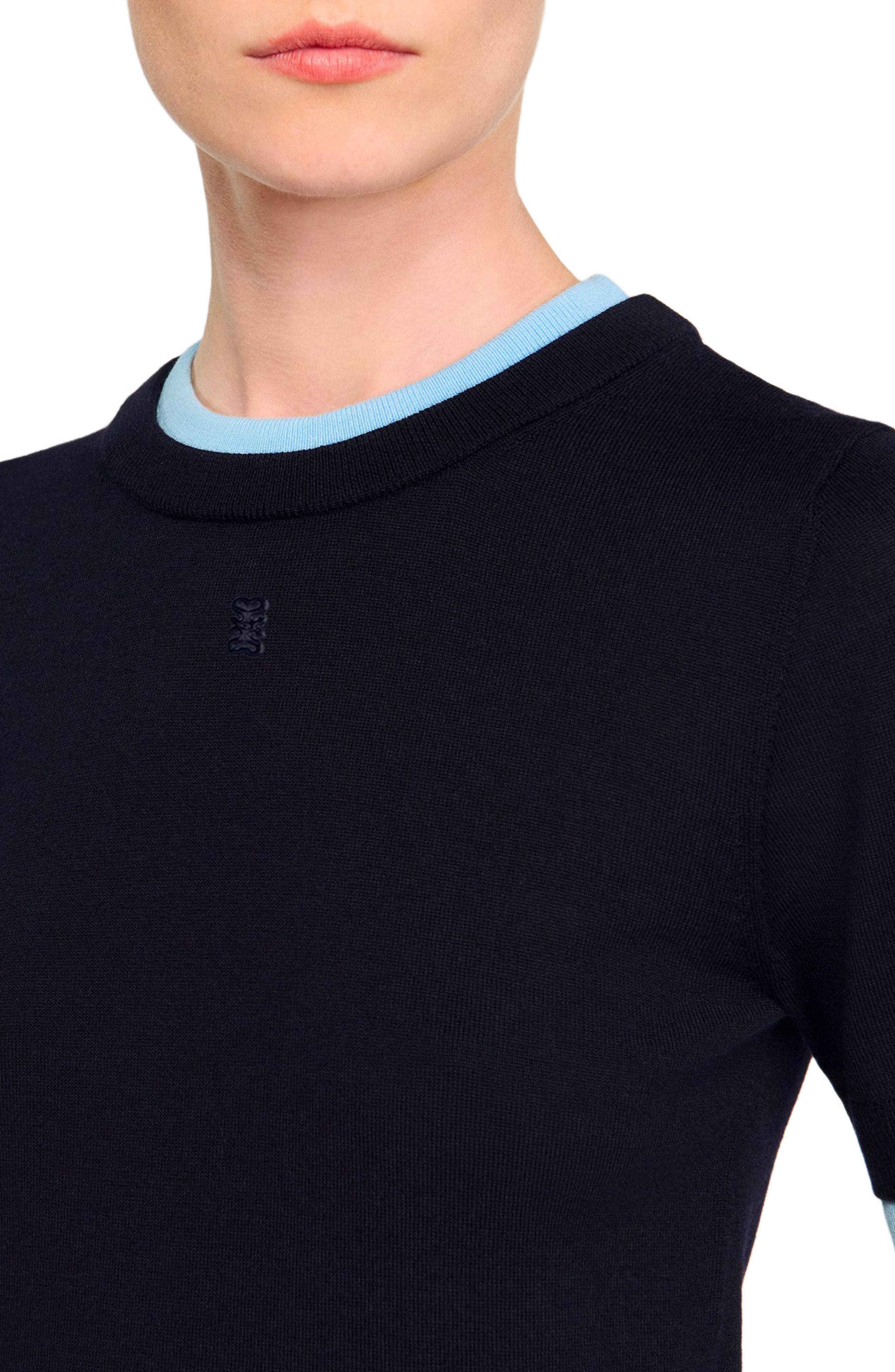 SANDRO Two-tone cropped sweater in Navy Blue at Nordstrom - 4