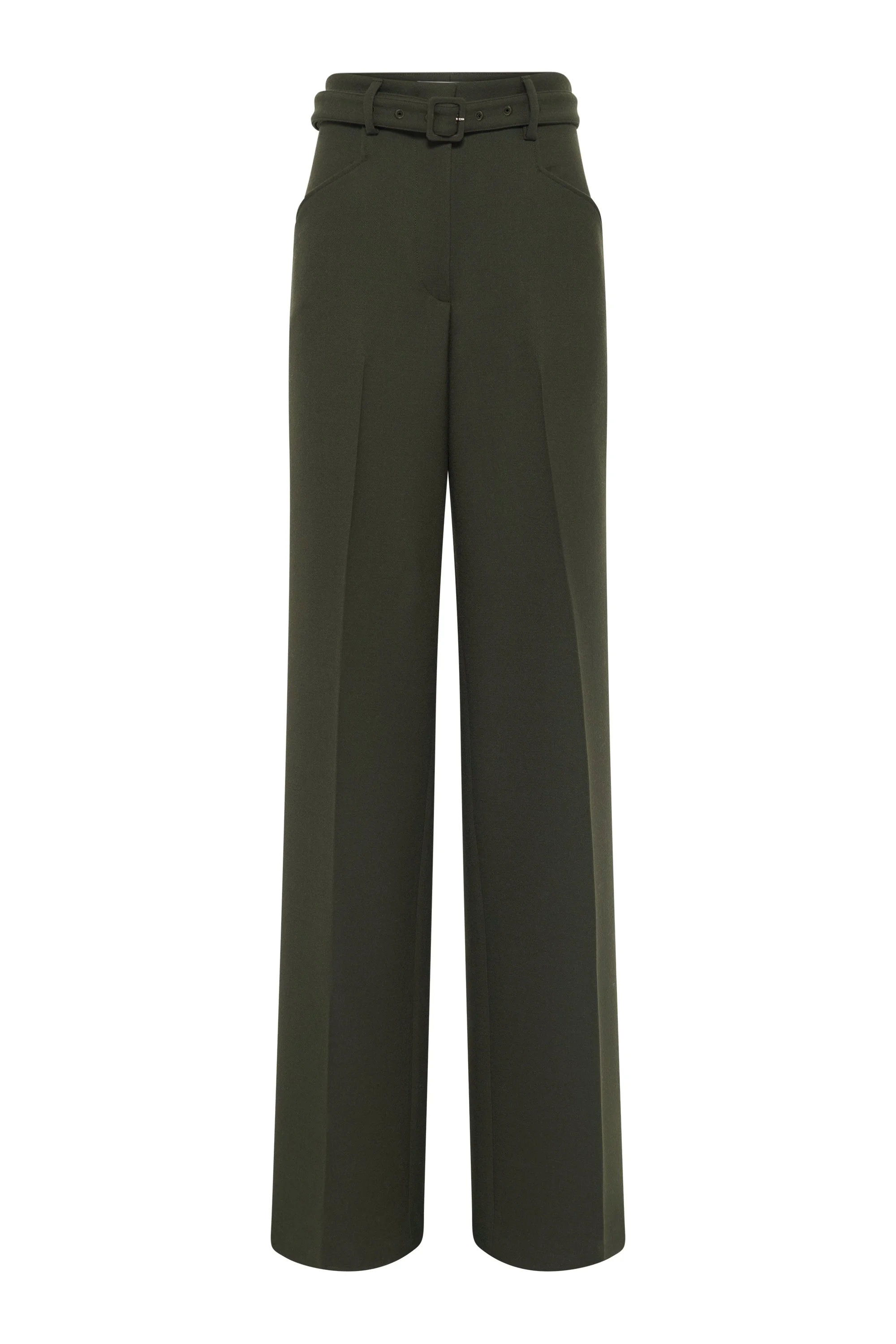 Norman Wide-leg Pant in Deep Olive Recycled Virgin Wool - 1
