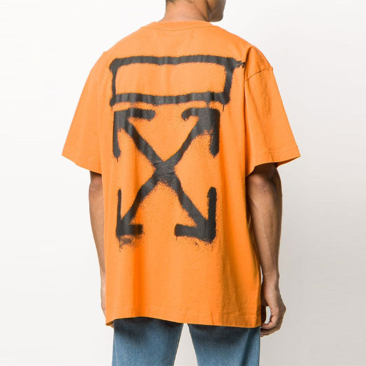 Men's Off-White Arrow Printing Round Neck Short Sleeve Orange T-Shirt OMAA038R201850151910 - 3