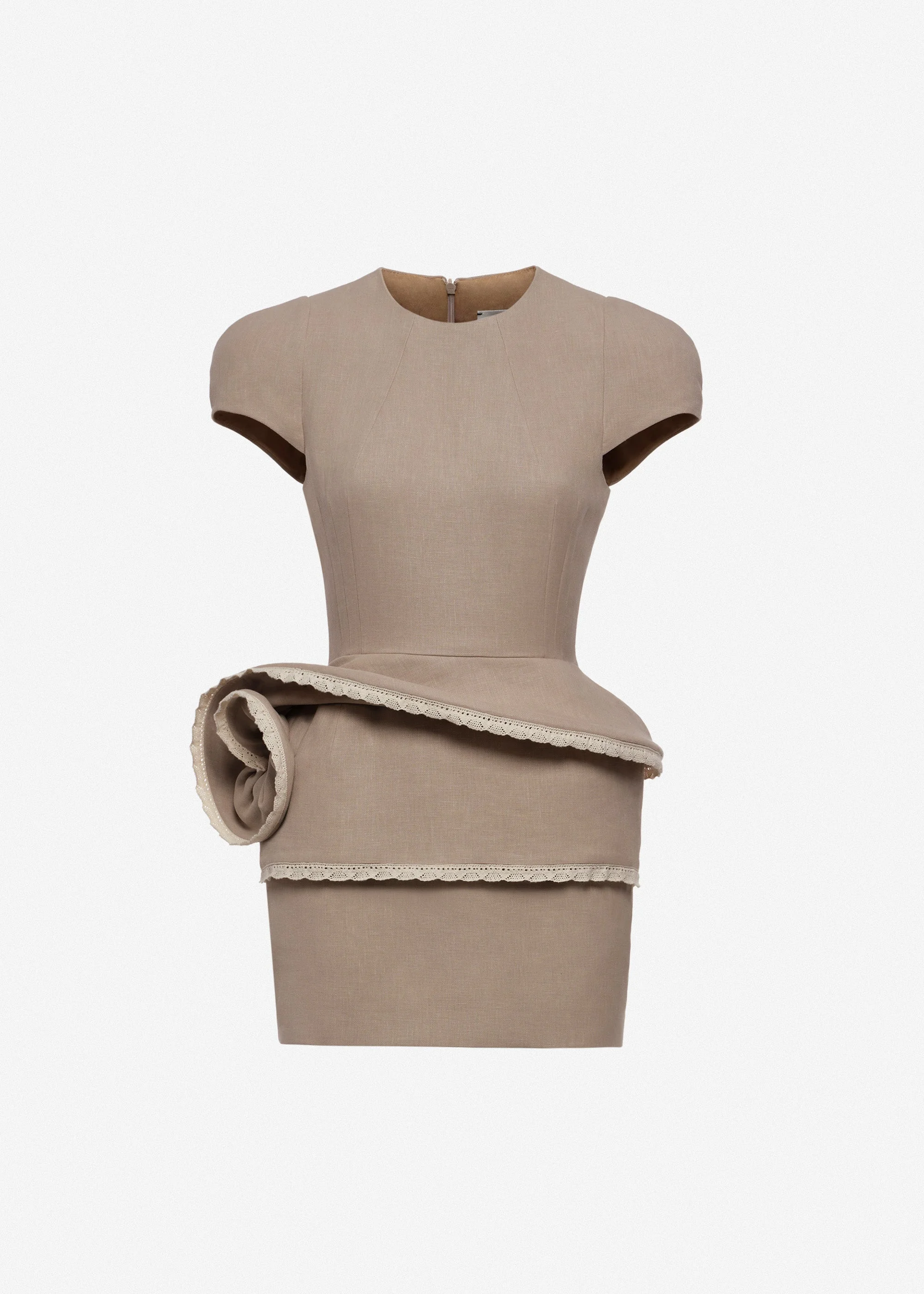 Floral peplum mini dress in beige - 1
