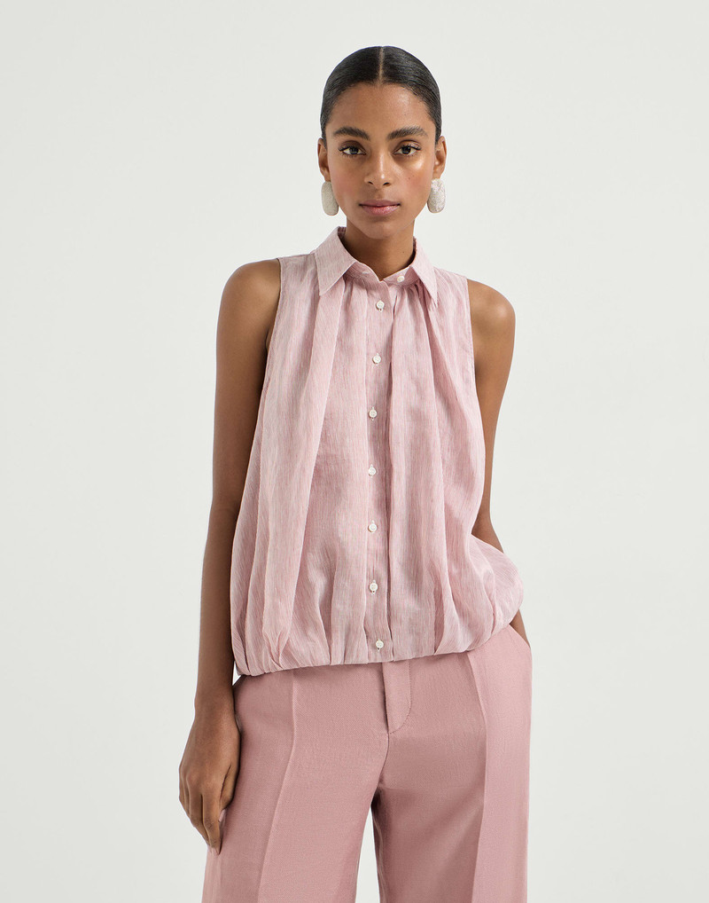 Striped linen and silk organza sleeveless shirt 2