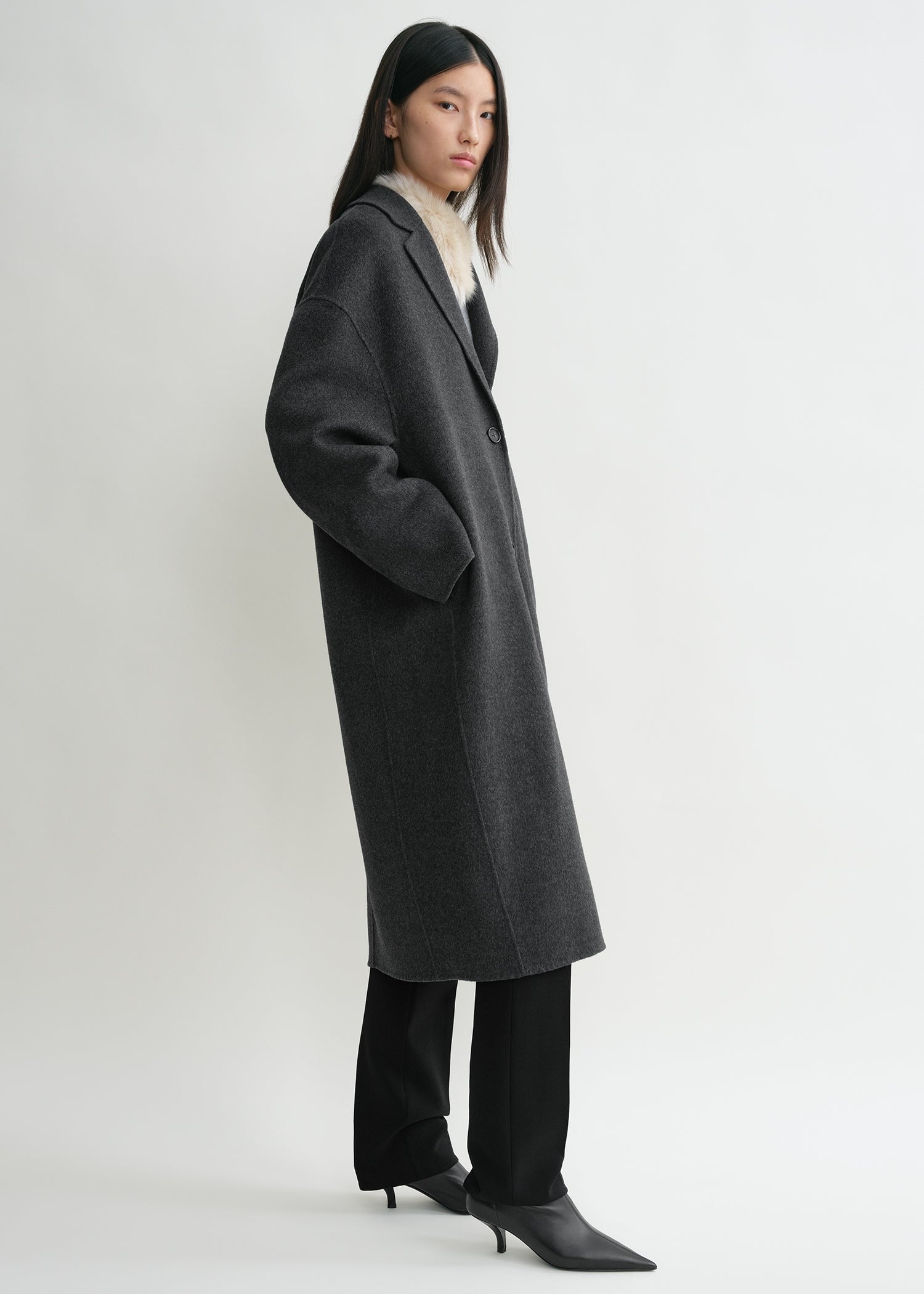 Doublé cocoon coat charcoal melange - 3