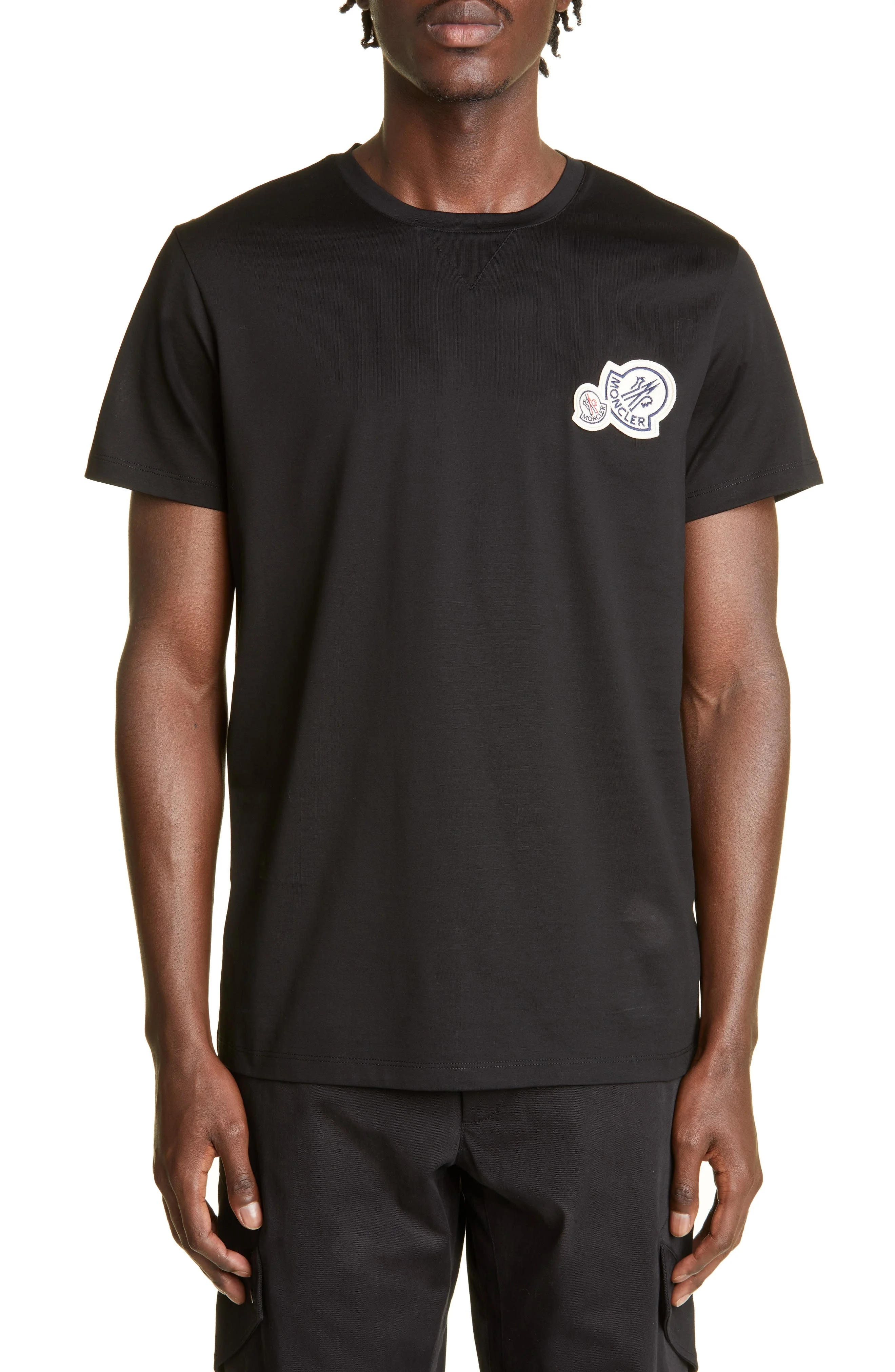 Moncler Men's Double Logo Patch Cotton T-Shirt in Black at Nordstrom - 1