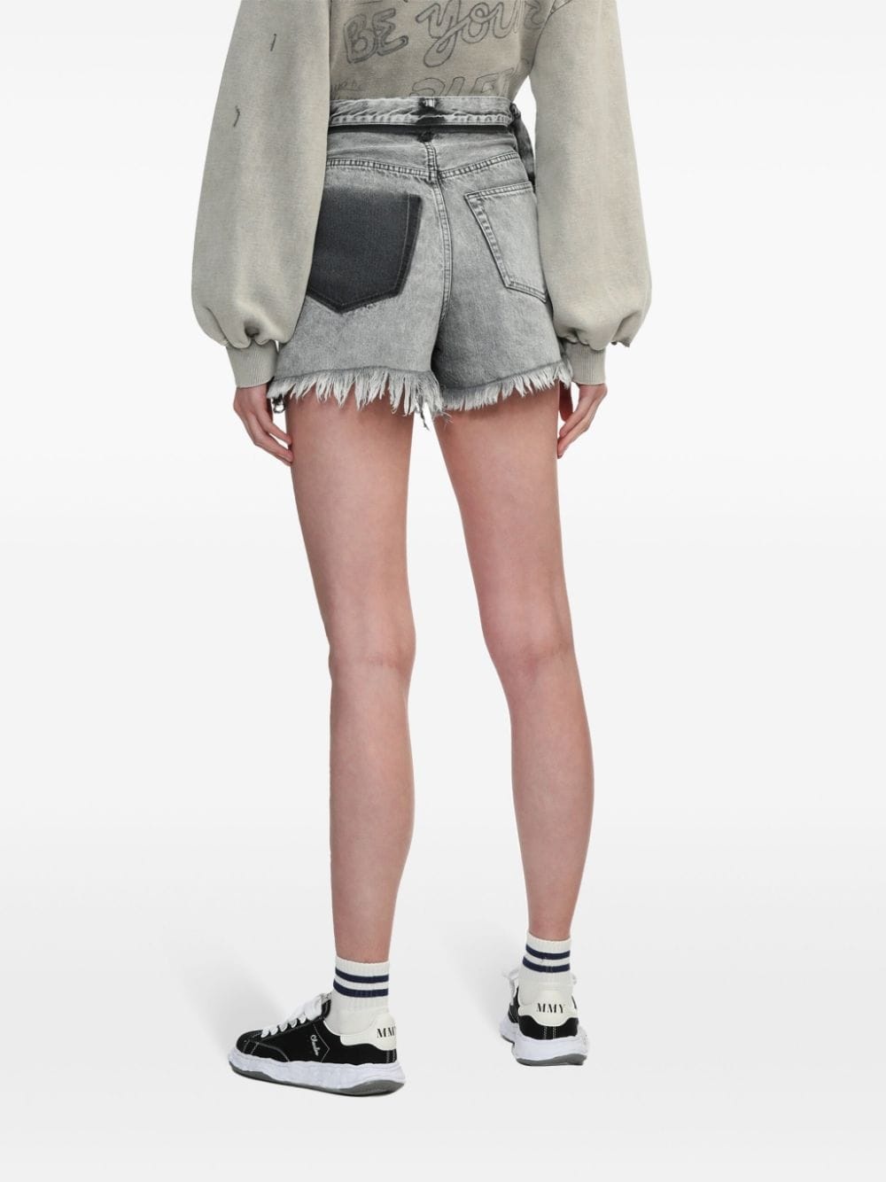 high-rise denim mini skort - 4