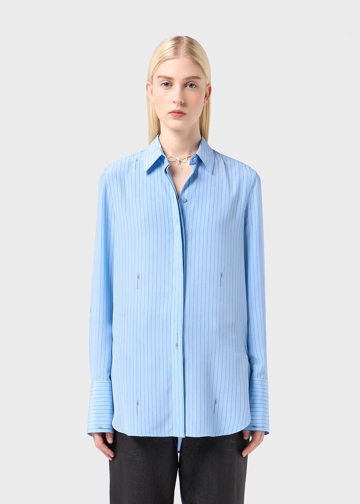 STRIPED CRÊPE DE CHINE SHIRT WITH LOGO - 3