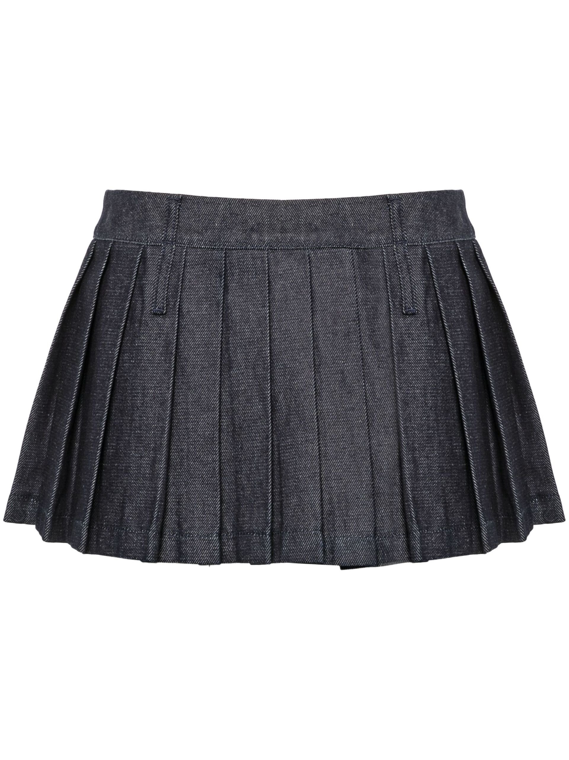 Blue Pleated Denim Skirt - 1