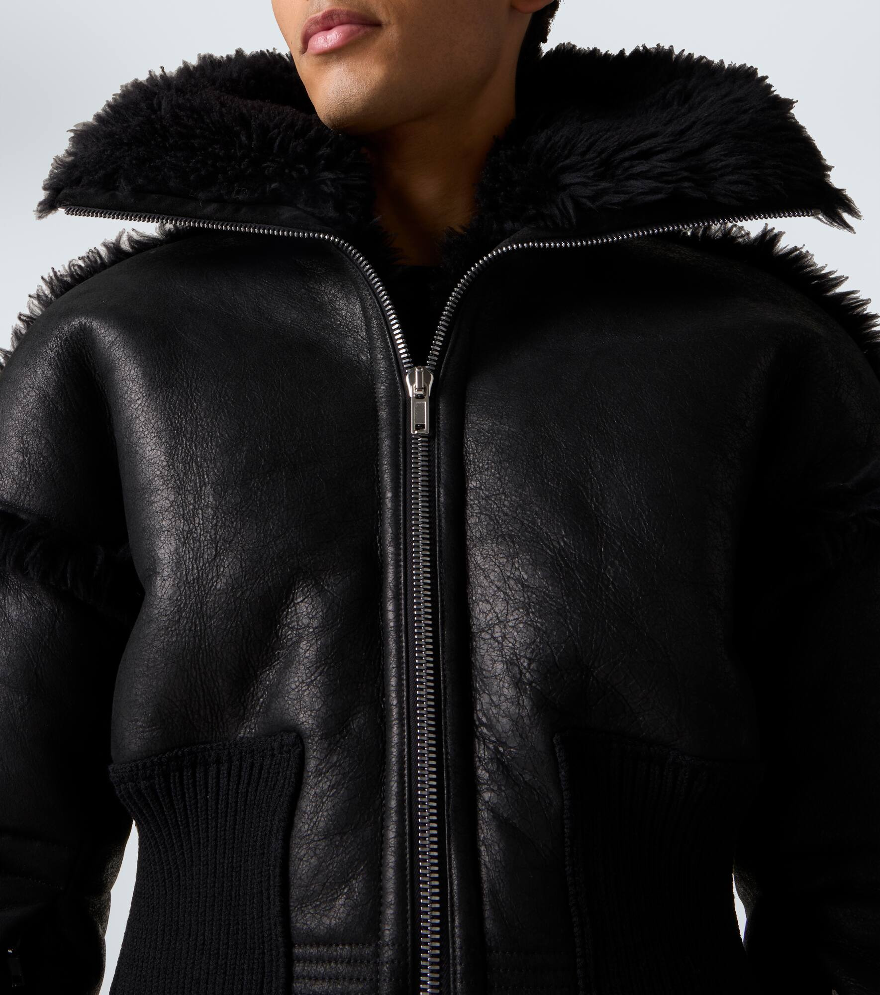 Dracucollar shearling-lined leather jacket - 6