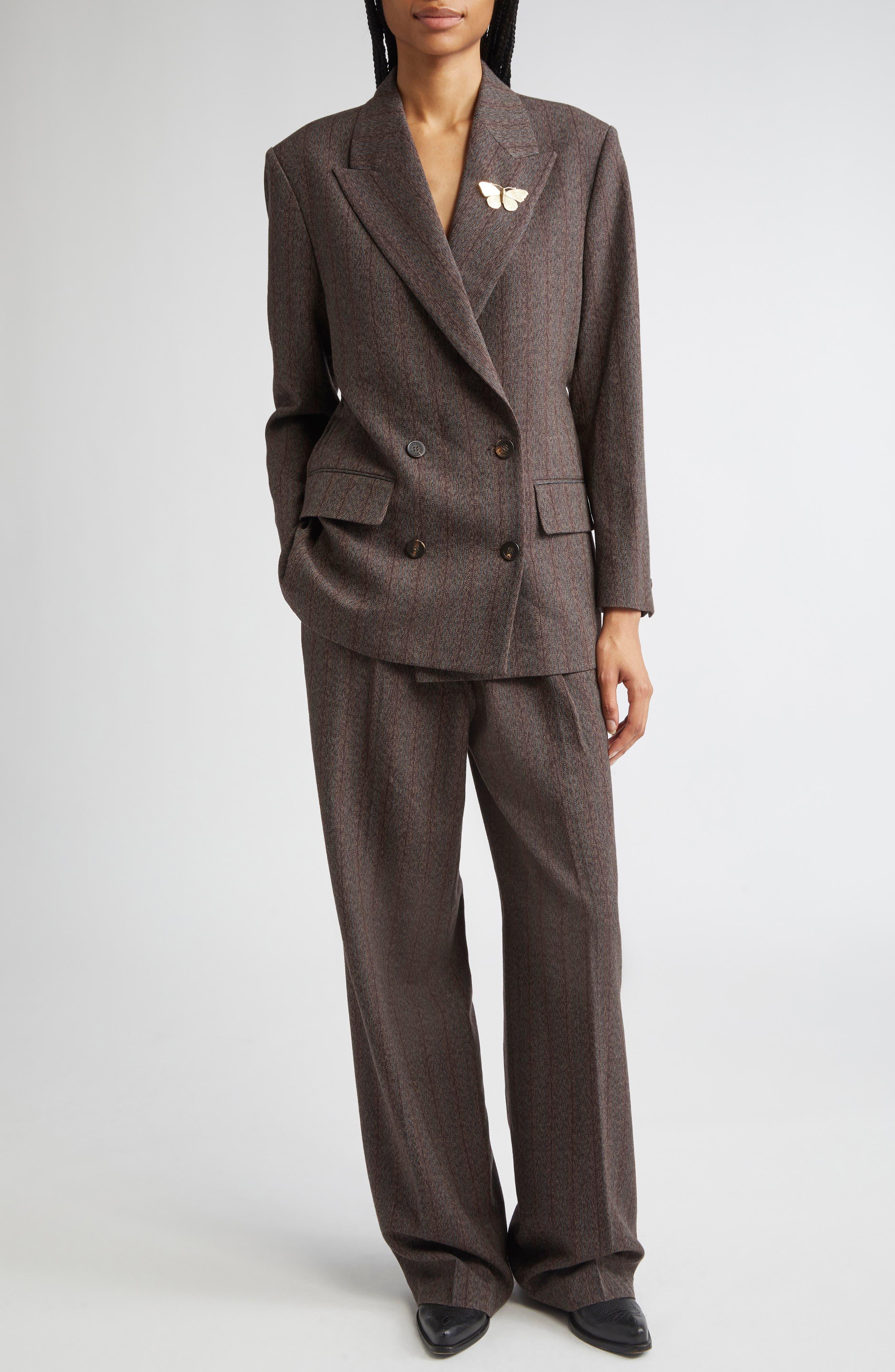 Golden Goose Journey Double Breasted Pinstripe Virgin Wool Blazer in Cocoa Brown/Turquoise at Nordst - 2
