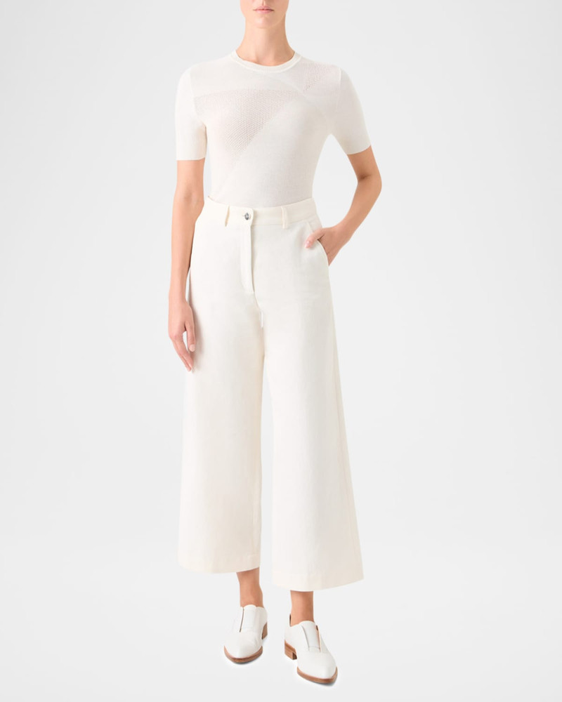 AKRIS Silk-Cotton Pointelle Knit Short-Sleeve Sweater outlook