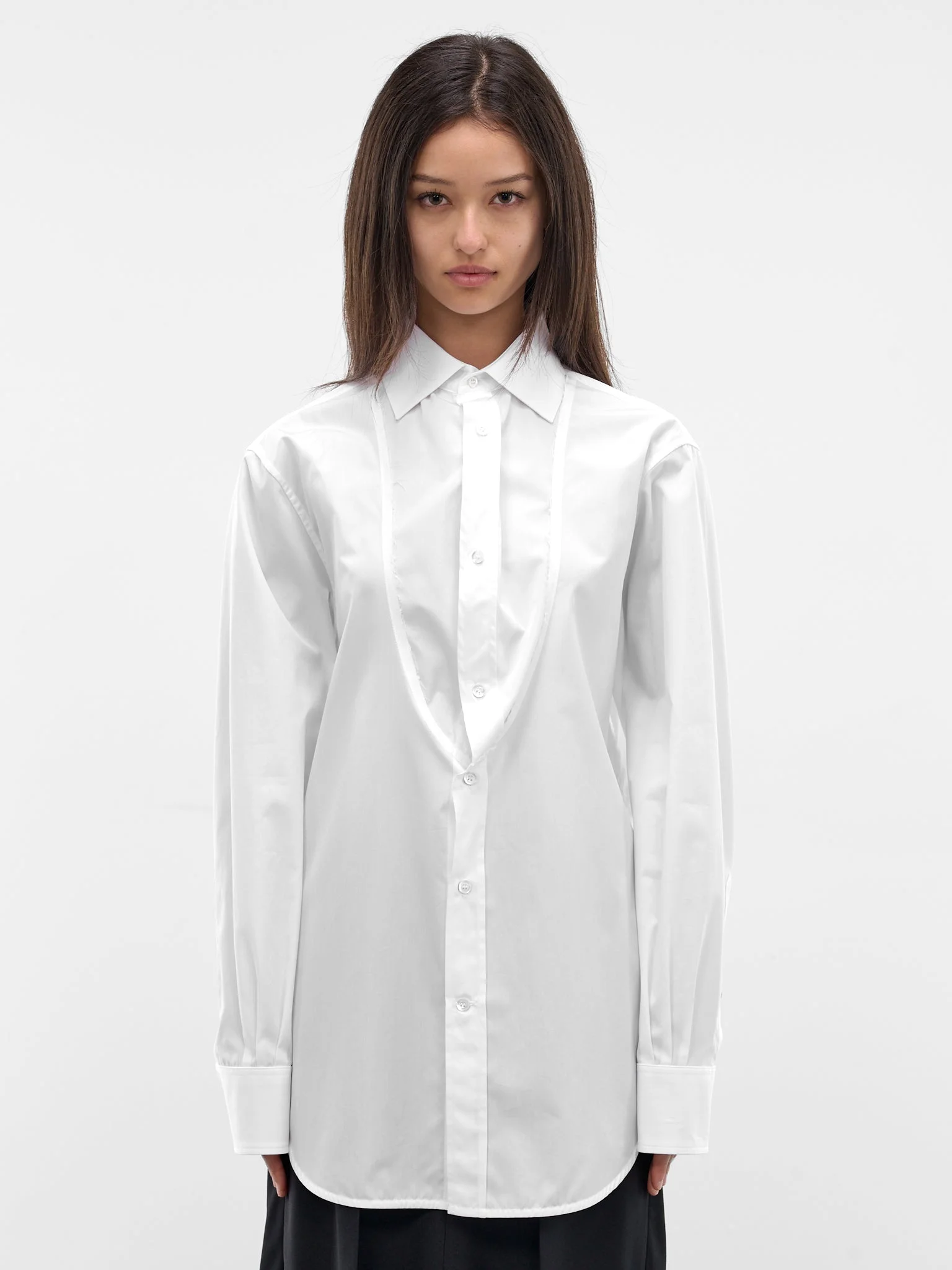 White Folded V-Neck Collar Shirt - 1