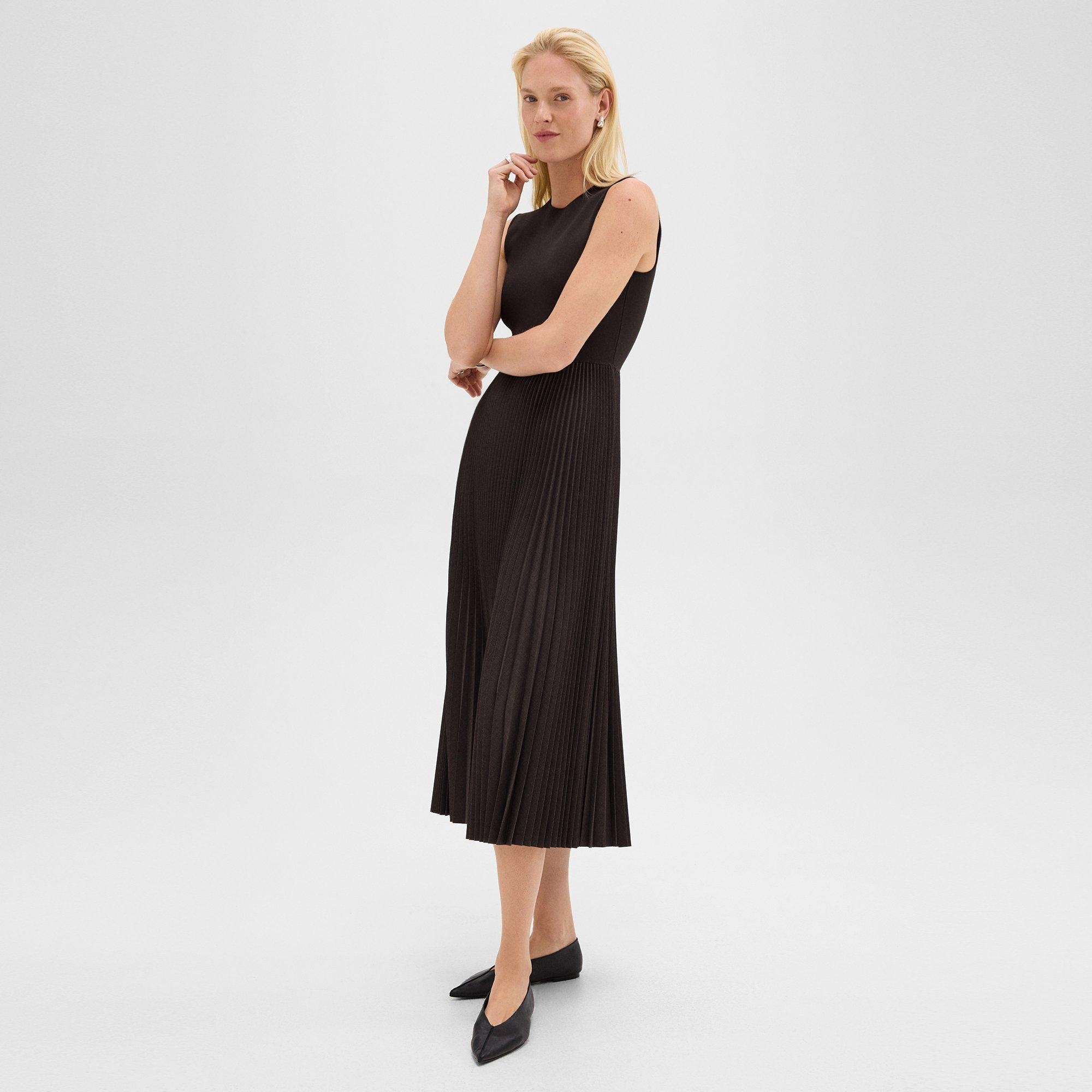Pleated Combo Dress in Stretch Wool-Blend - 2