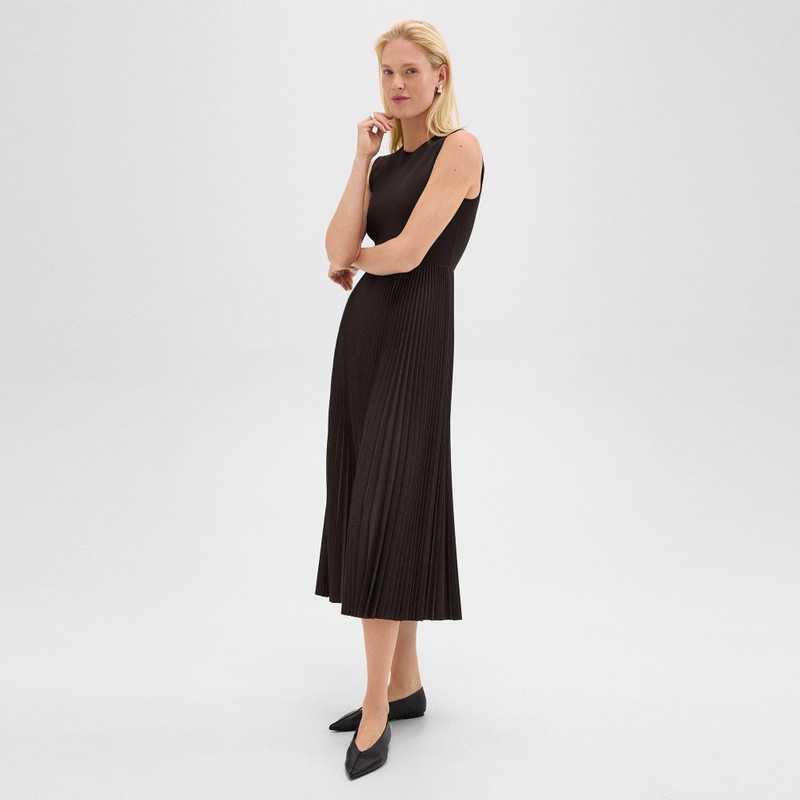 Pleated Combo Dress in Stretch Wool-Blend 2