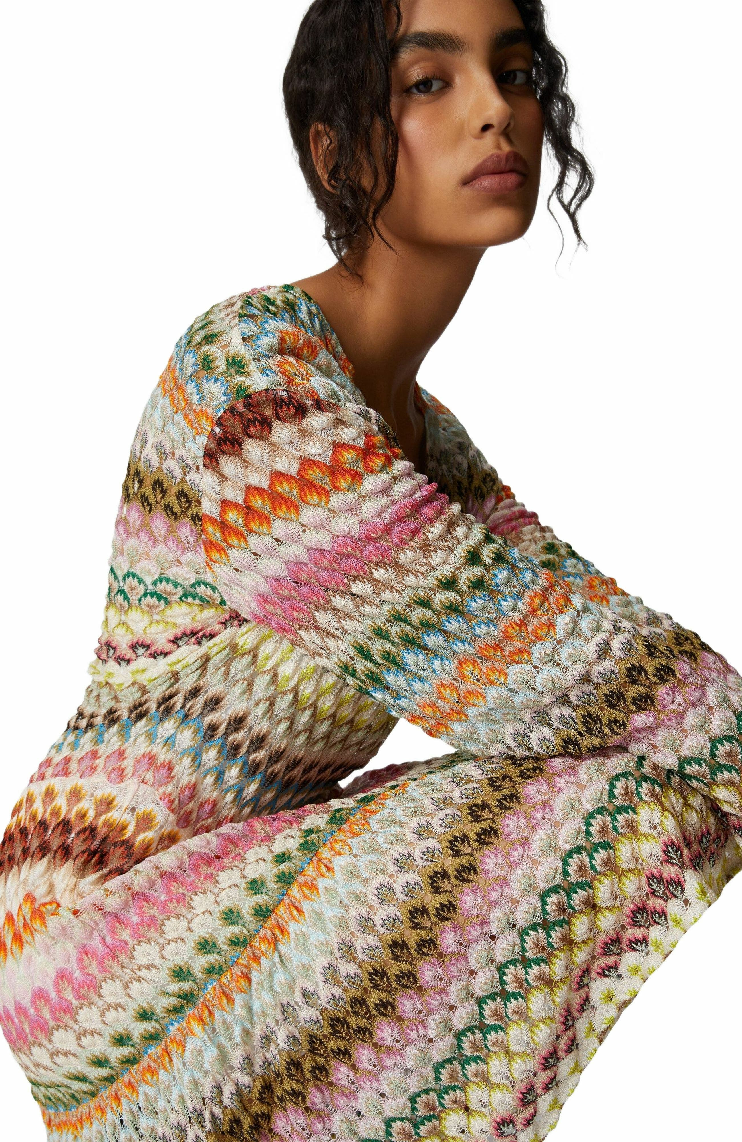 Missoni Long Sleeve Short Dress With Zig Zag Lace Pattern in Multicoloured at Nordstrom - 7