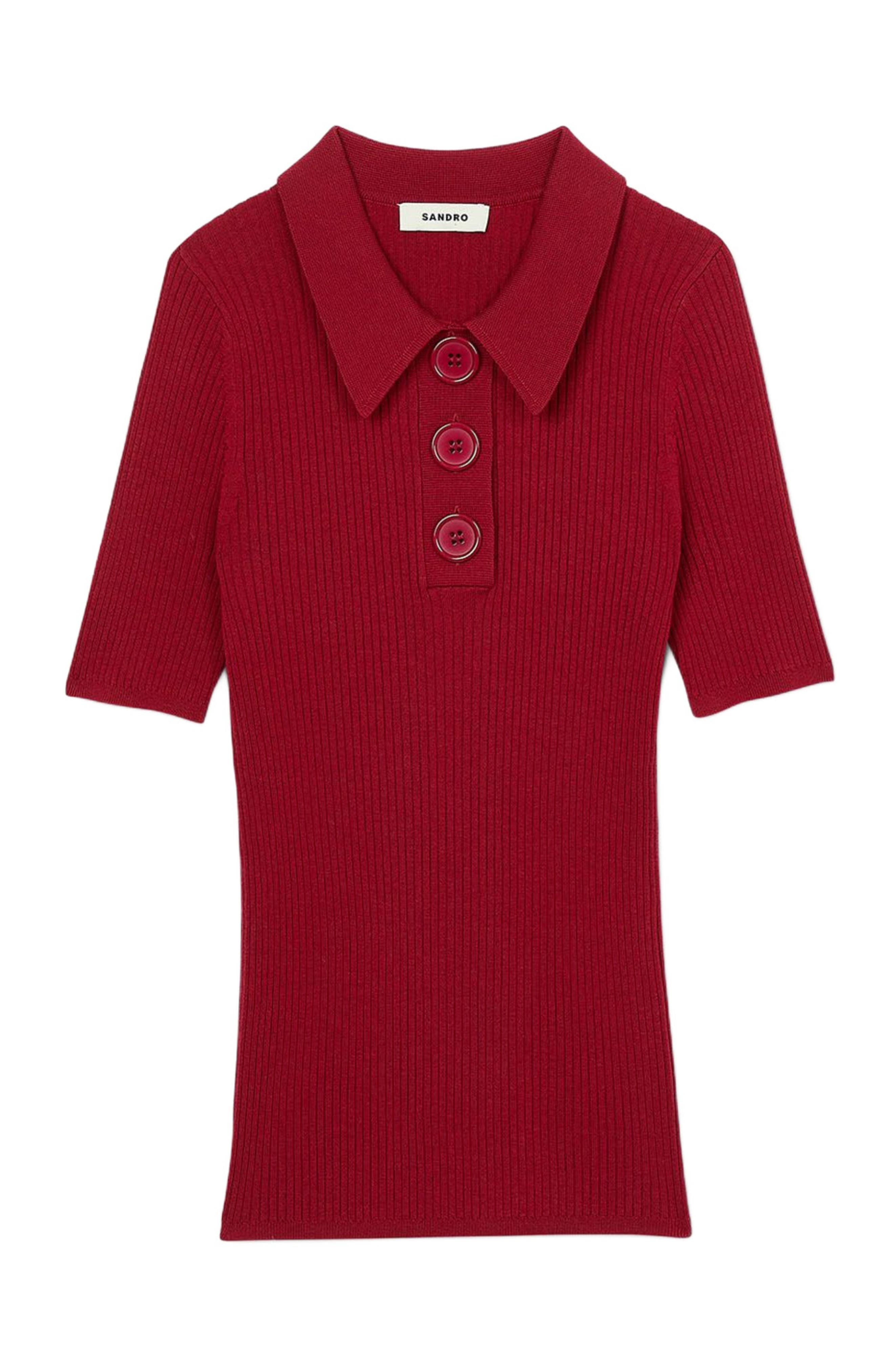 SANDRO Rib knit polo shirt in Cherry at Nordstrom - 5