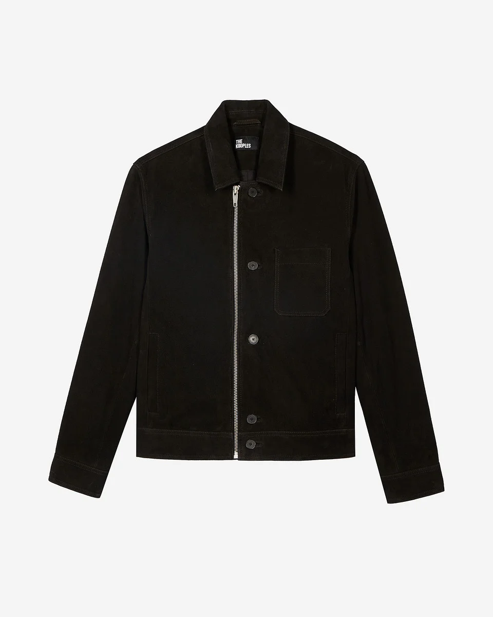 SUEDE JACKET WITH BLACK OFFSET ZIP - 1