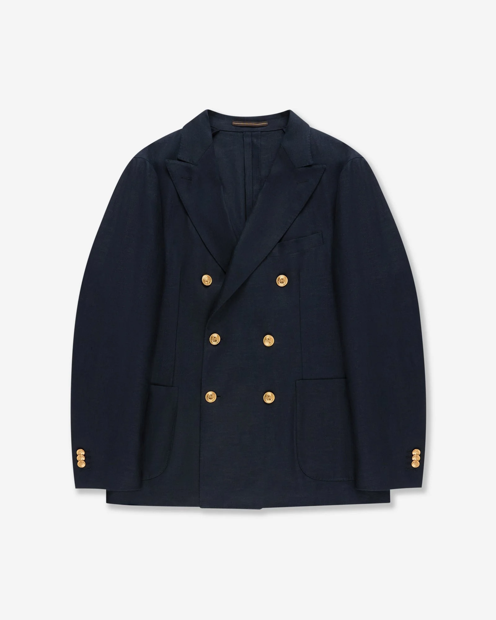 Regular fit stretch cotton and linen panama double-breasted jacket - 1