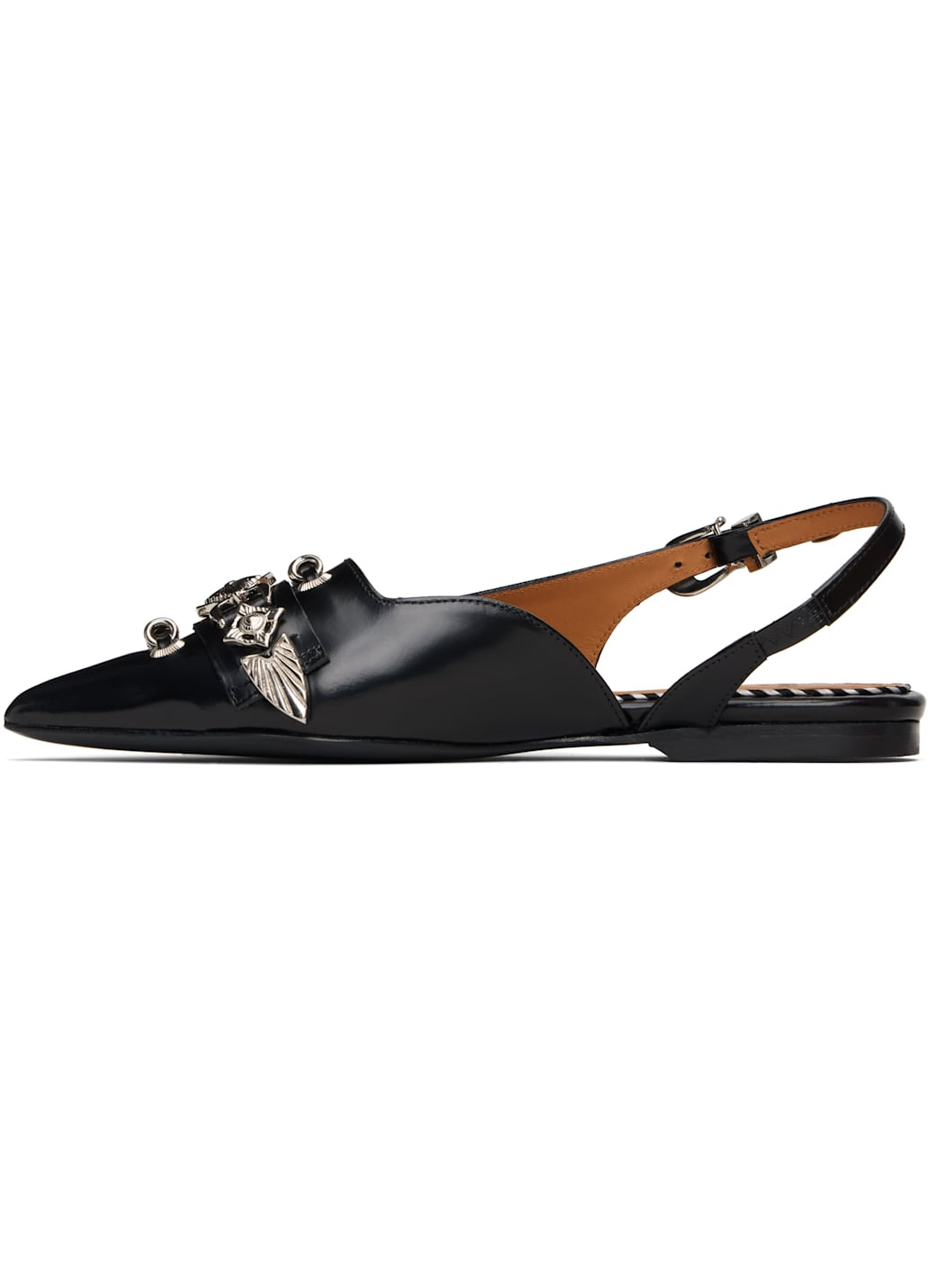 Black Leather Ballerina Flats - 3