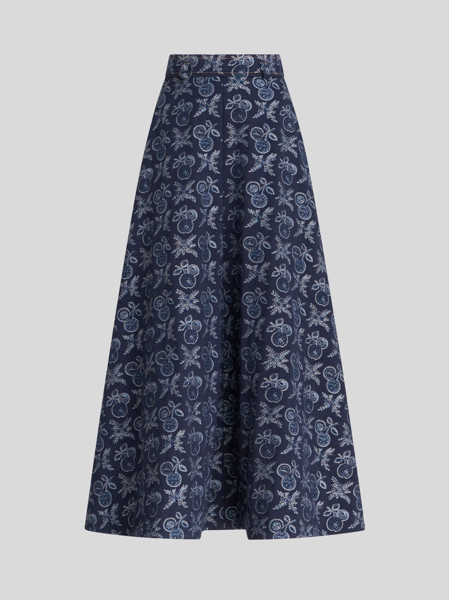MIDI DENIM JACQUARD SKIRT WITH APPLES - 1