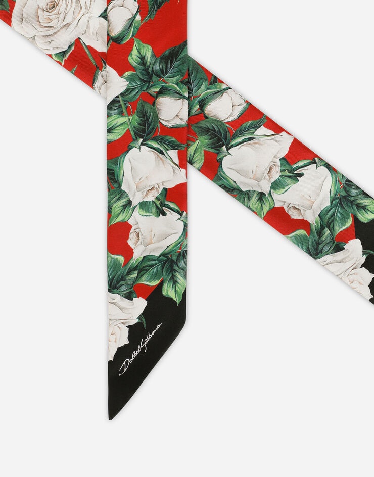 Twill headscarf with white rose print - 3