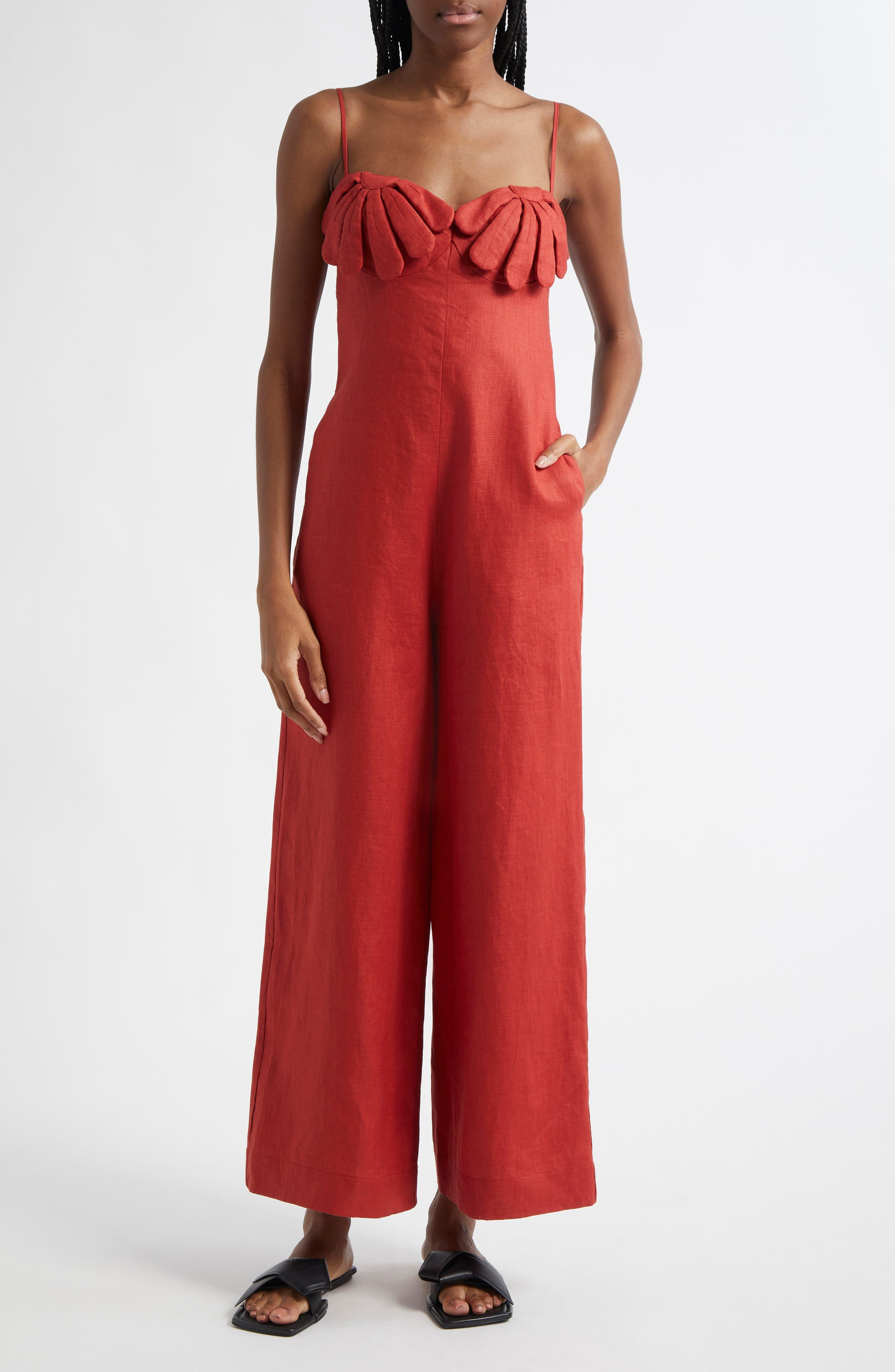 FARM Rio Red Petals Cup Wide Leg Linen Jumpsuit at Nordstrom - 1