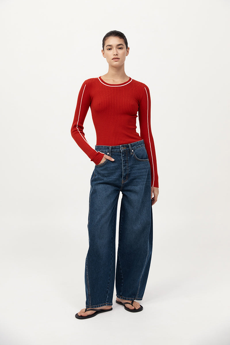 Mid Rise Balloon Jeans - Dark Indigo - 5