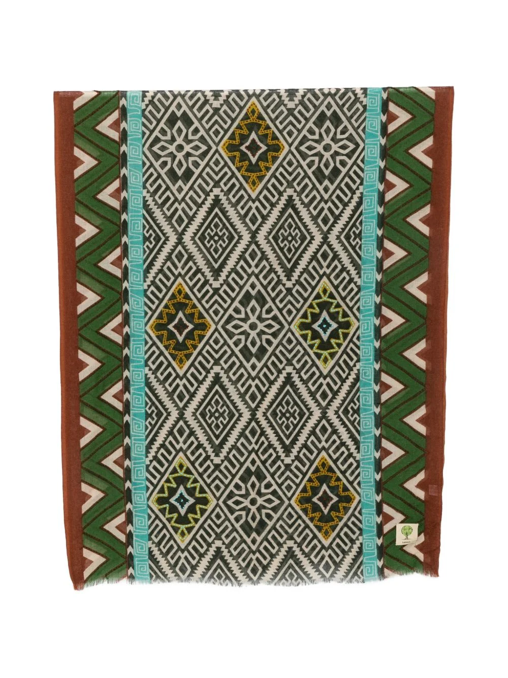 geometric-print fringed scarf - 1