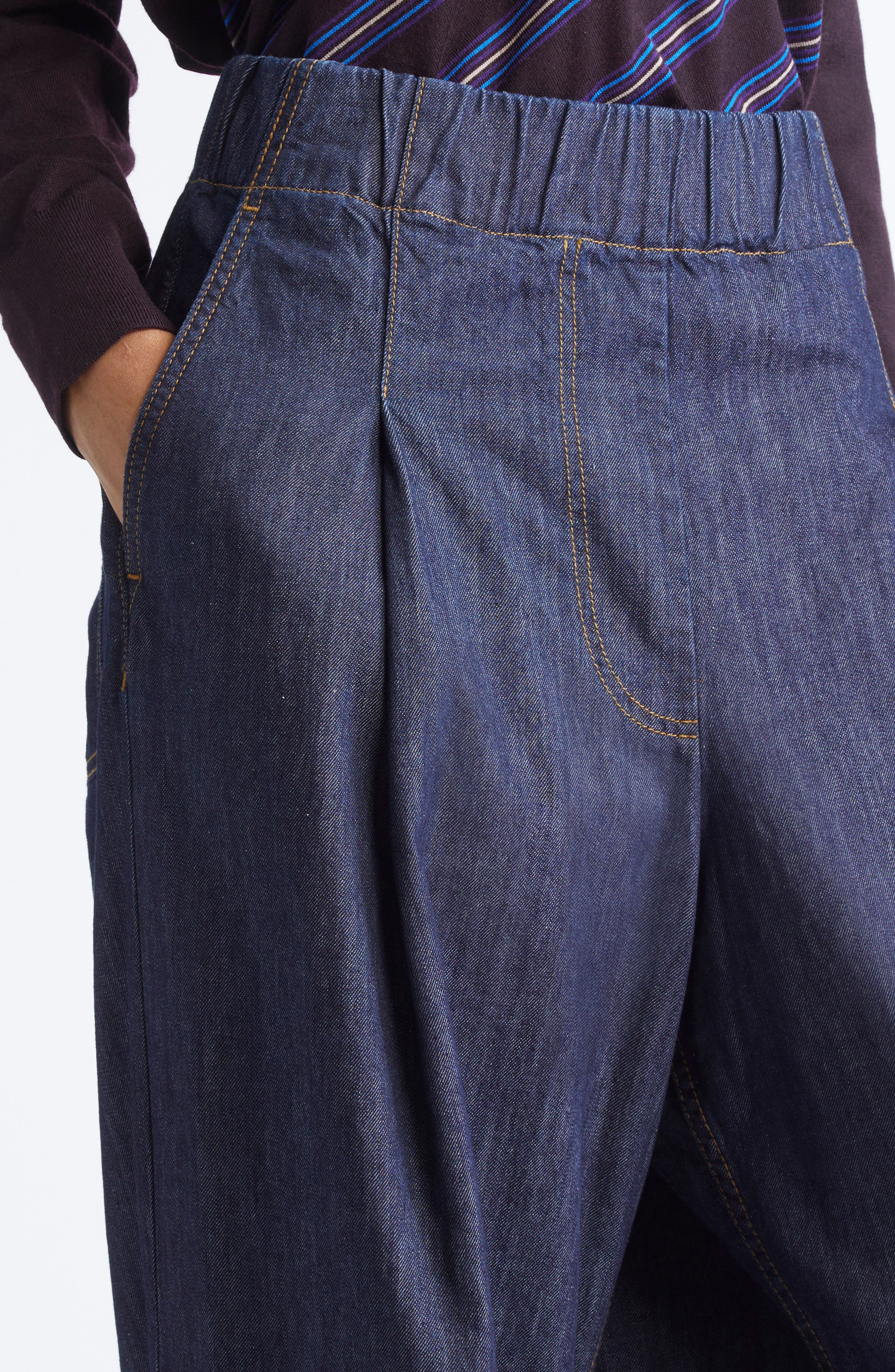 Dries Van Noten Pila Pleated Wide Leg Denim Pants in Indigo at Nordstrom - 5