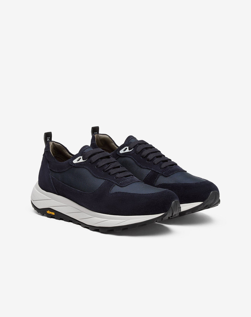 CORNELIANI Blue nylon and suede running shoes outlook