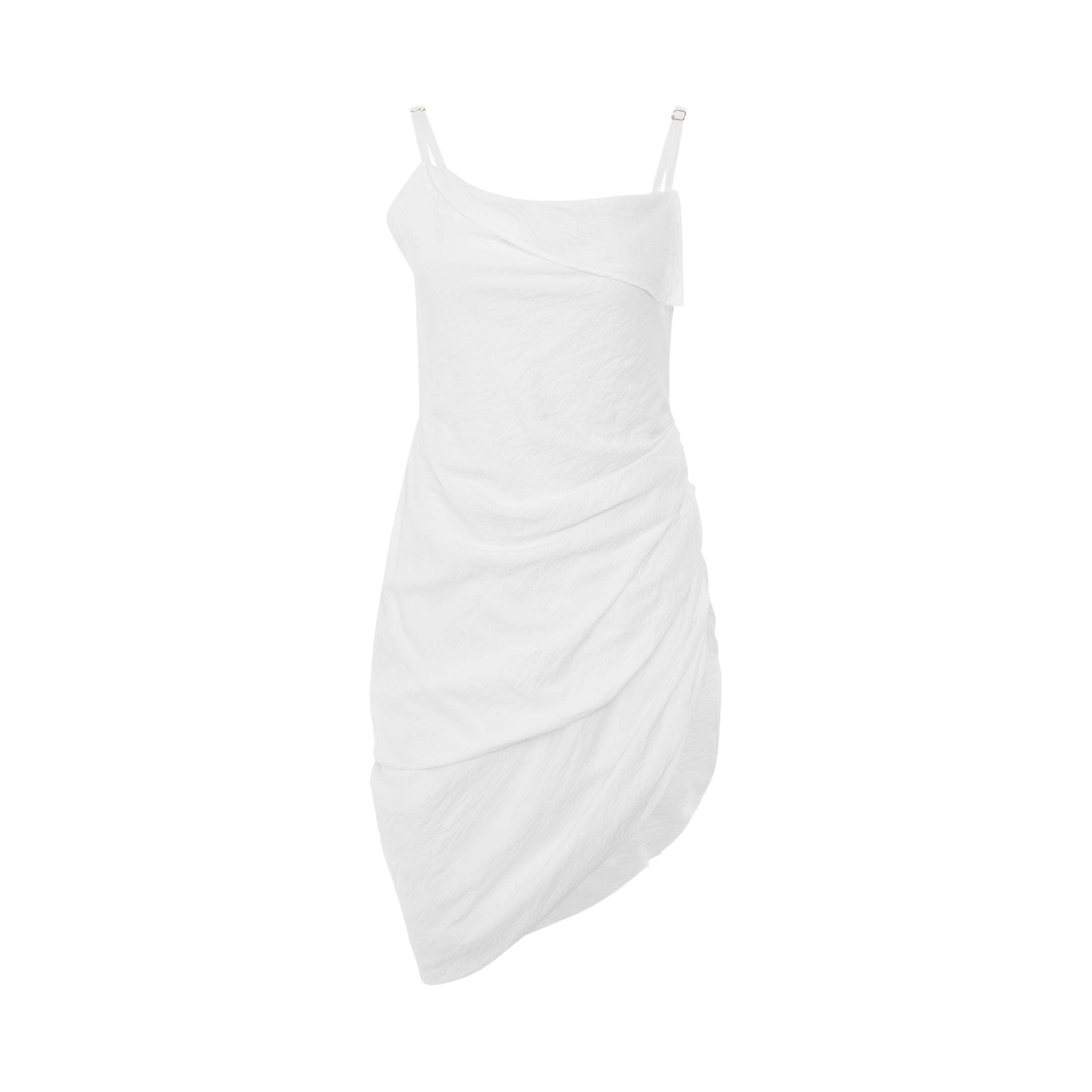 Saudade Asymmetric Draped Mini Dress in White - 1