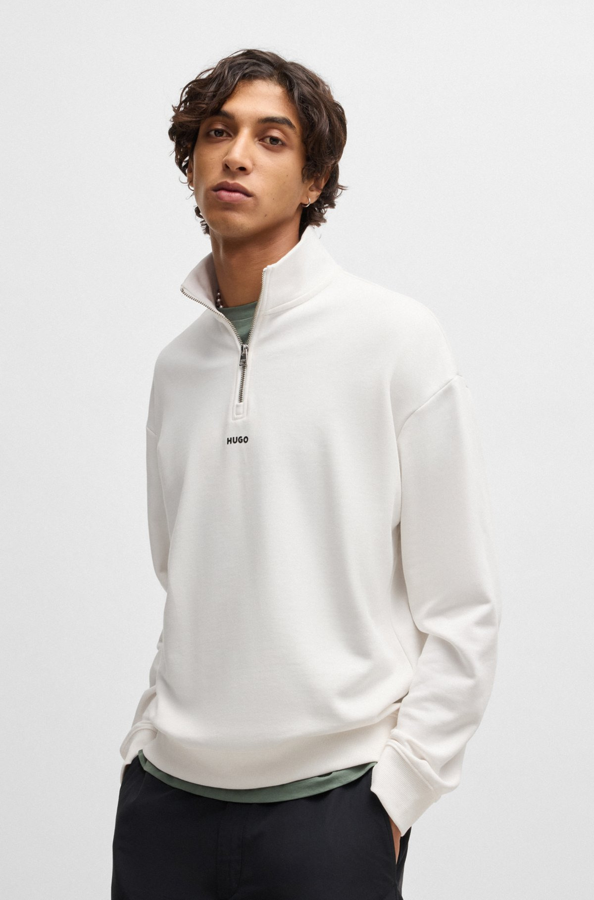 COTTON-TERRY ZIP-NECK SWEATSHIRT WITH LOGO PRINT - 2