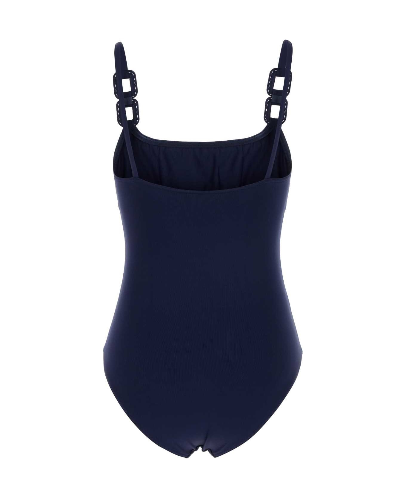 Dark Blue Stretch Nylon Cotier Swimsuit - 2
