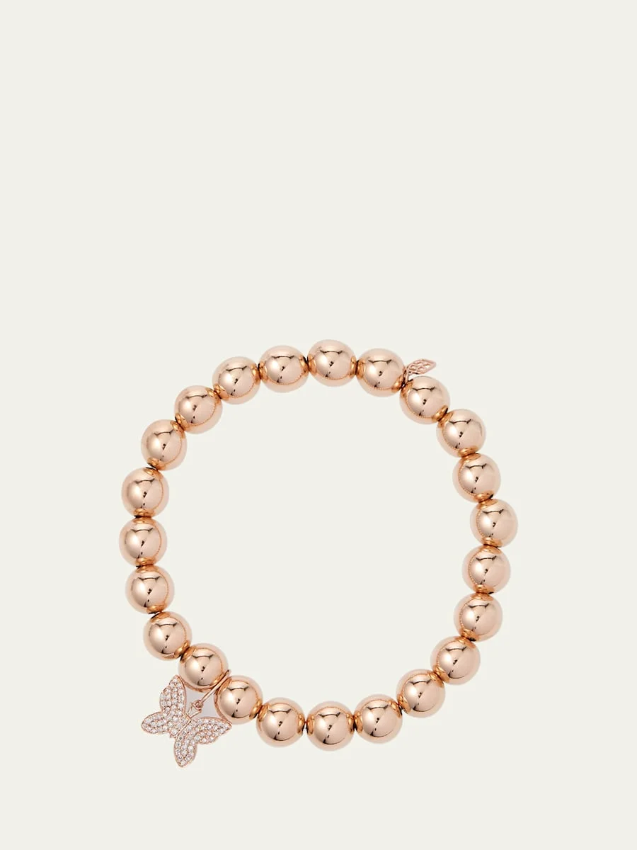 14k Rose Gold Diamond Butterfly Bead Bracelet - 1
