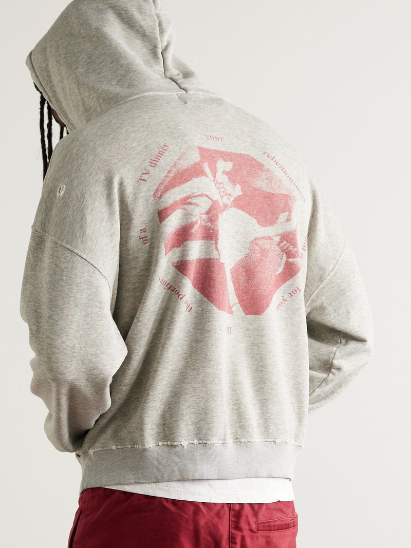 Distressed Logo-Print Cotton-Jersey Hoodie Gray 4