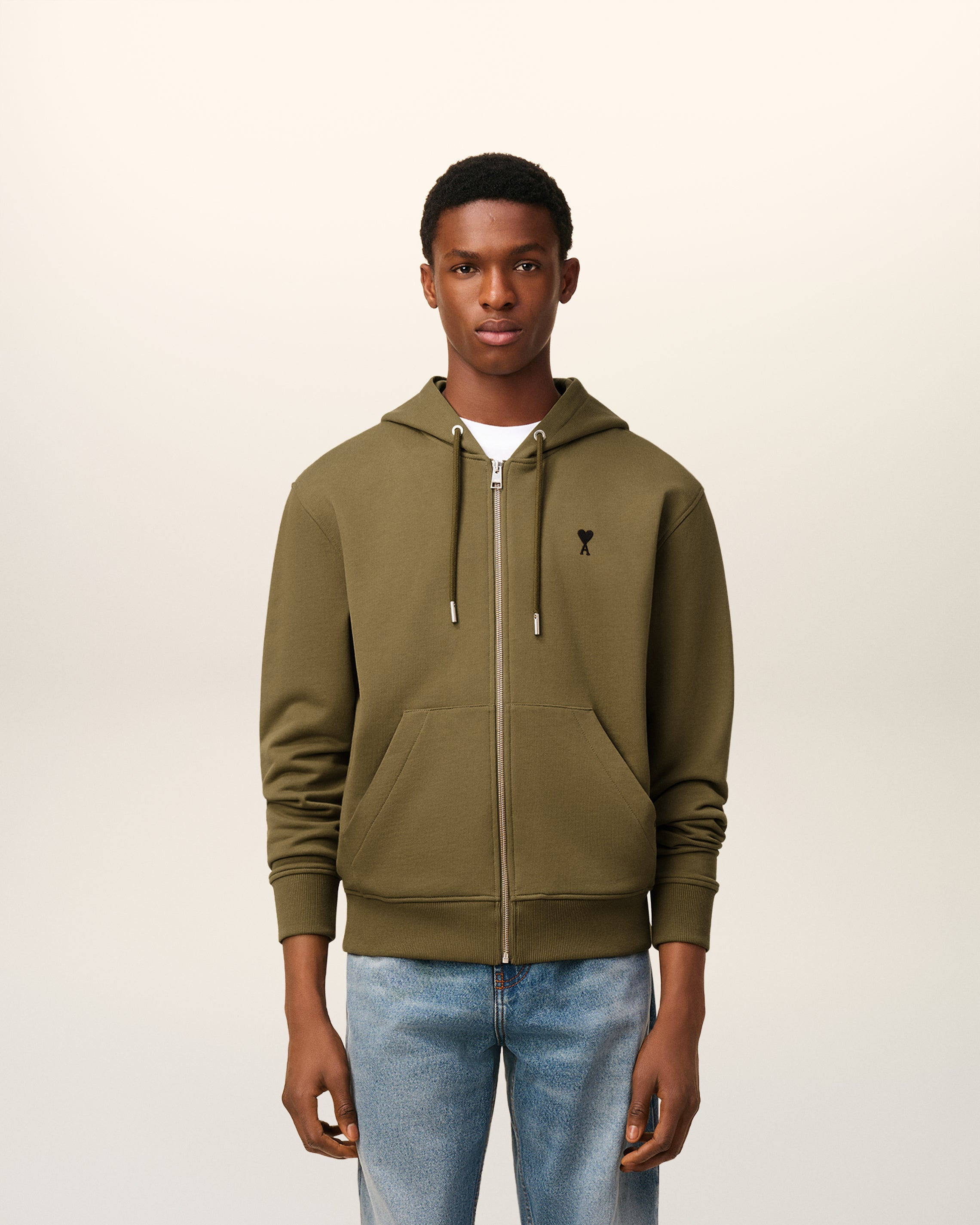 GREEN COTTON ZIPPED AMI DE COEUR HOODIE - 2