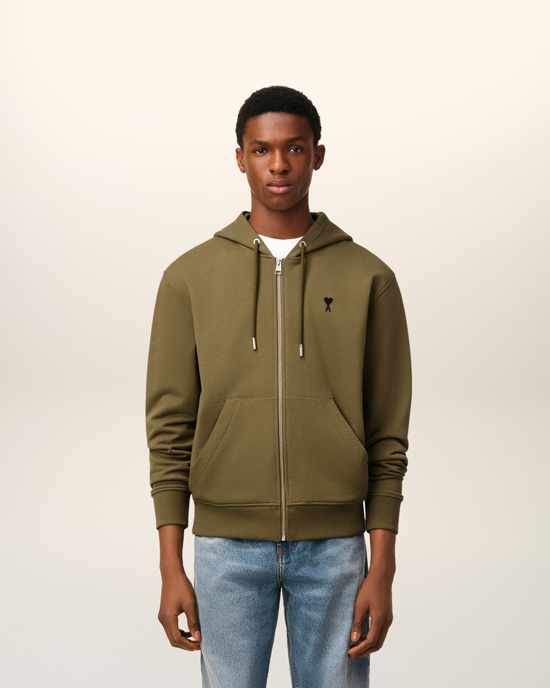 AMI Paris GREEN COTTON ZIPPED AMI DE COEUR HOODIE outlook