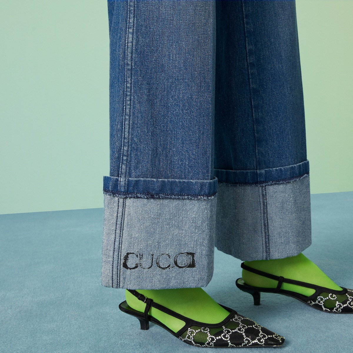 Denim pant with Gucci print - 3