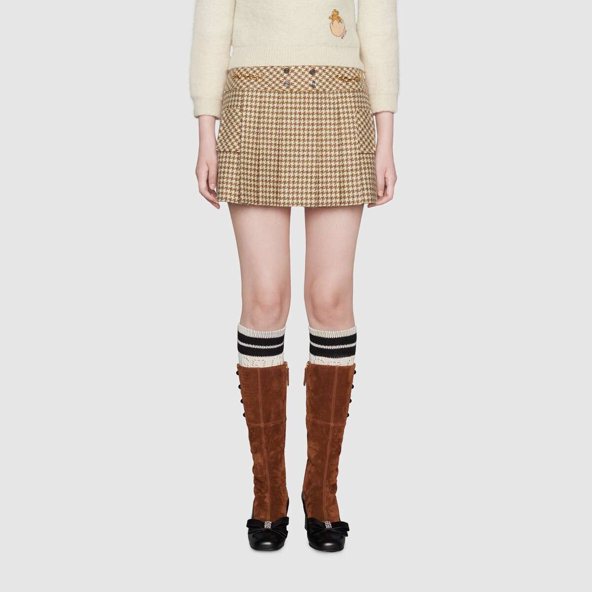 Houndstooth wool mini skirt - 3
