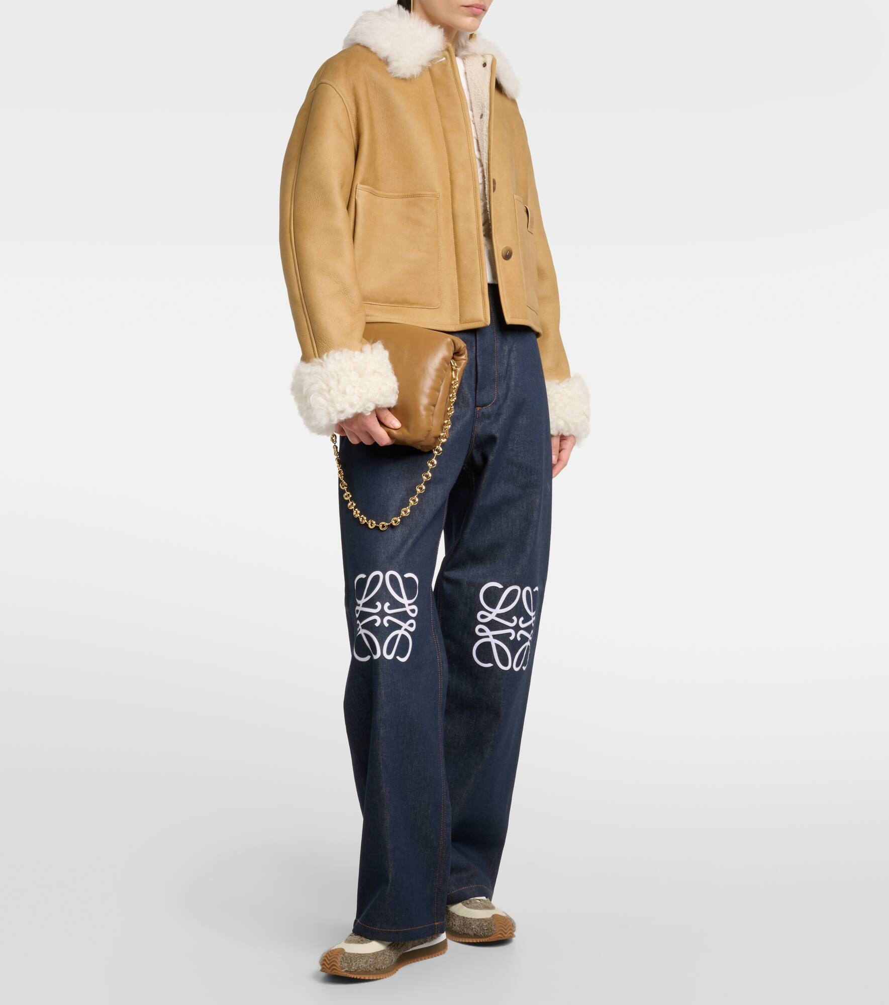 Shearling-trimmed leather jacket - 2