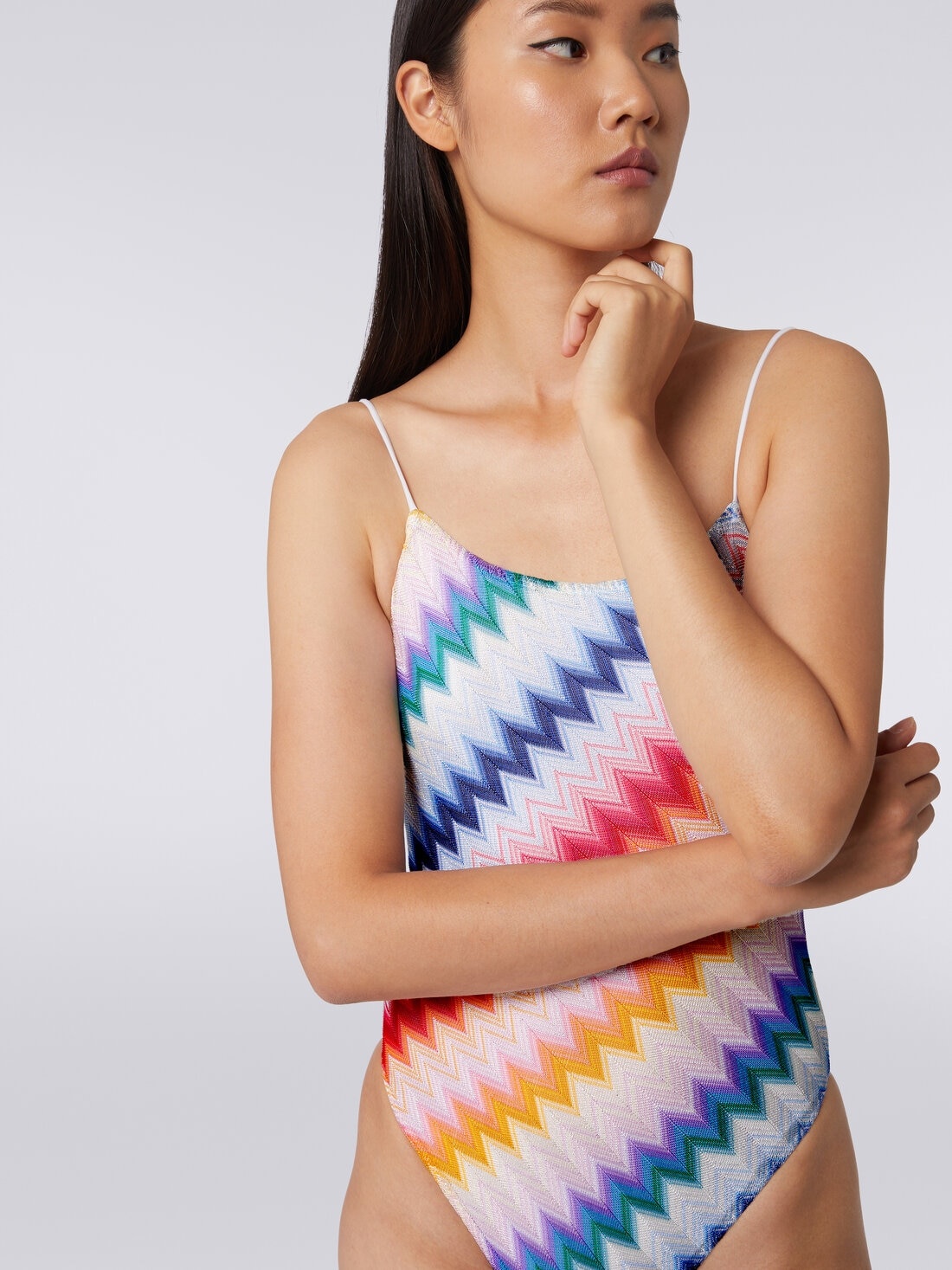 Zigzag one-piece swimming costume with lurex - 5