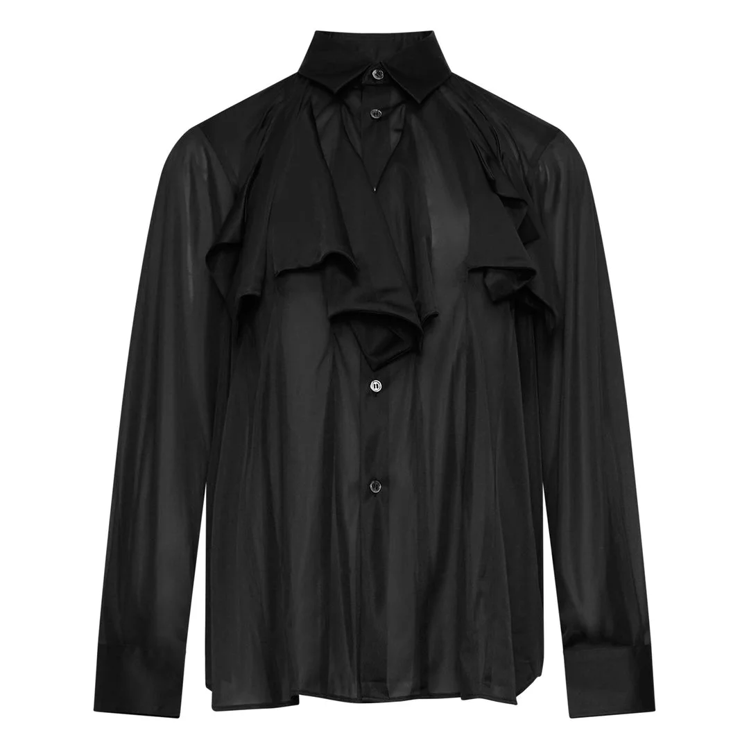 Flounce Collar Sheer Blouse - 1