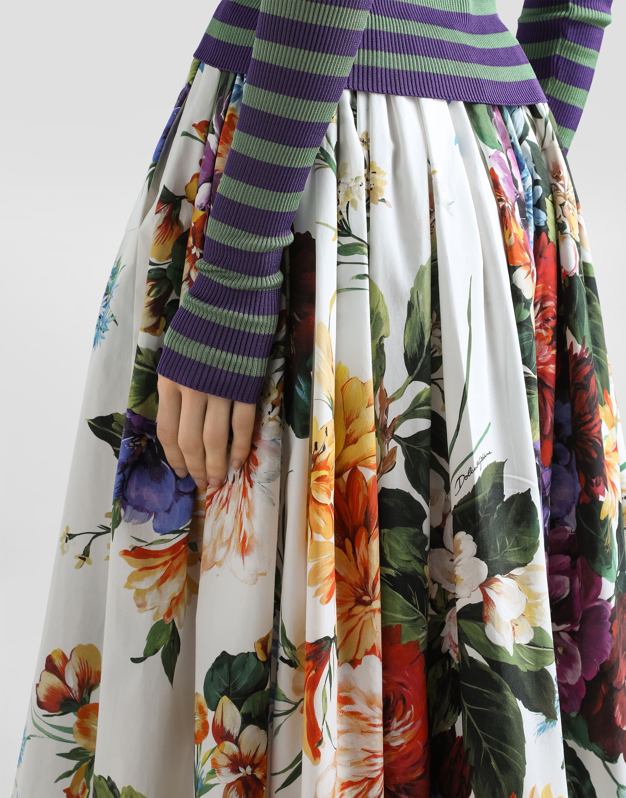 Bouquet flower-print wide skirt - 5
