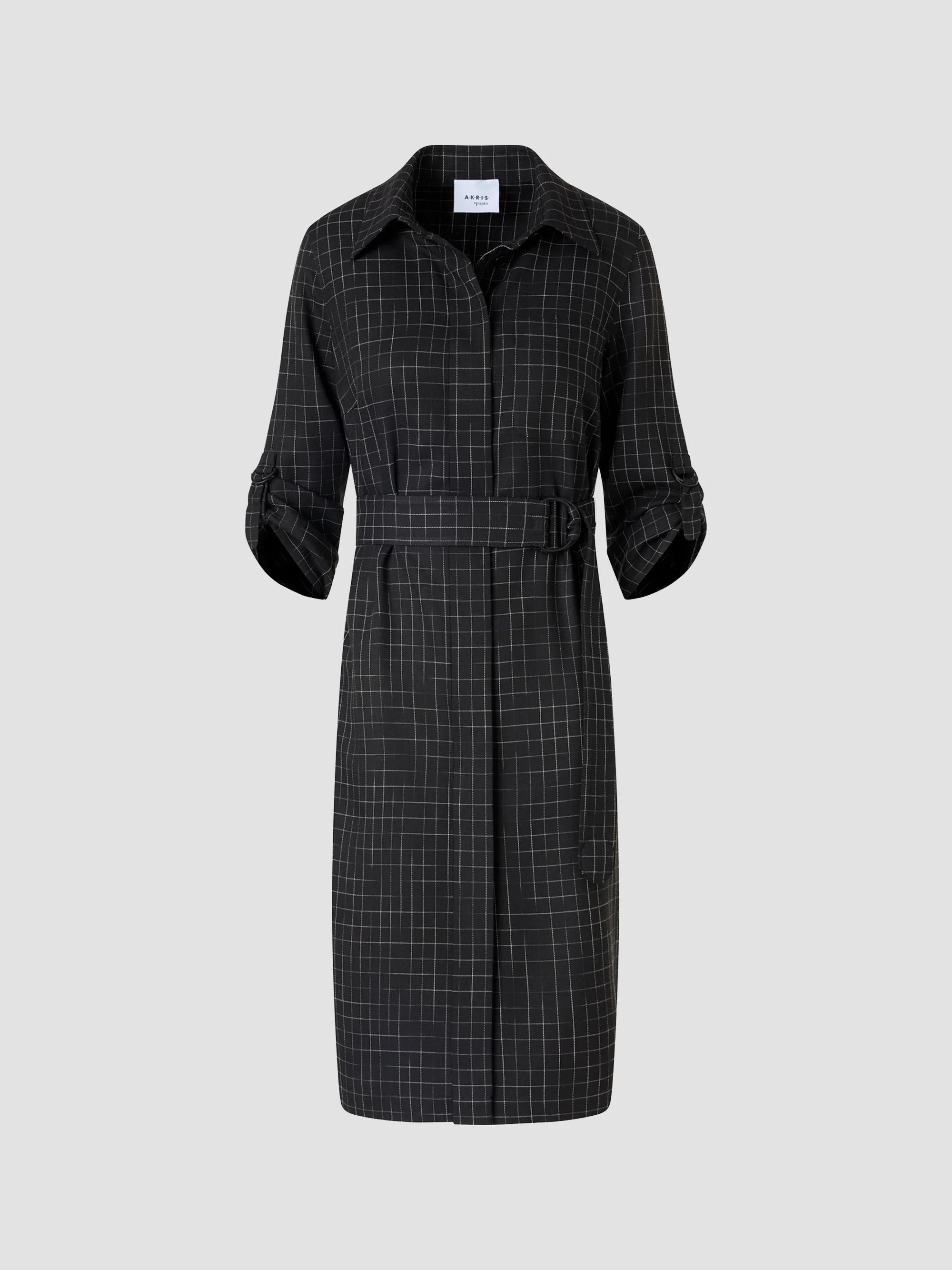 Women's Check Knee-Length Shirtdress - Black Cream - 1