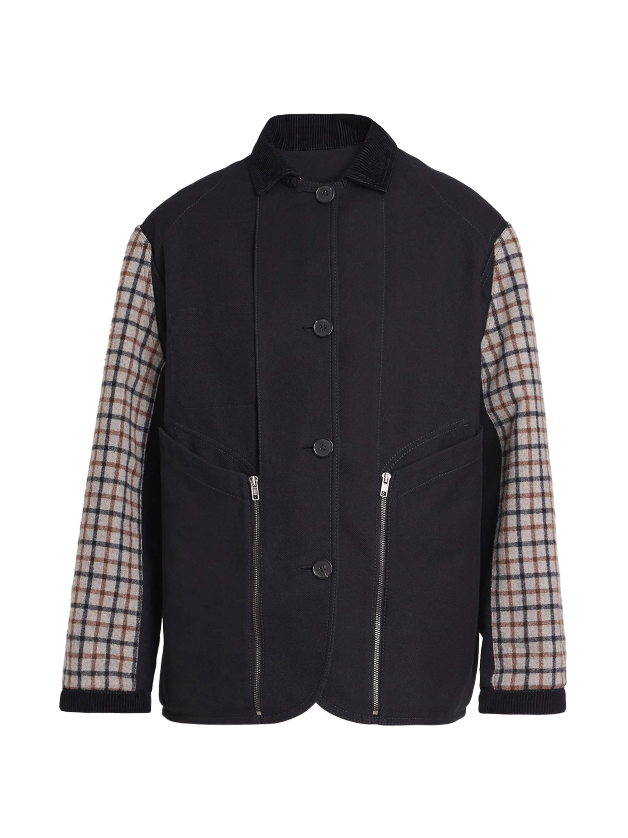 Men's Wool & Cotton Button-Up Coat - Black - 1